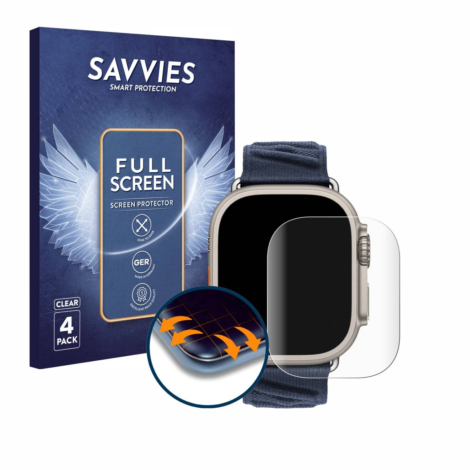 4x Savvies Full-Screen Folie für Apple Watch Hermès Ultra