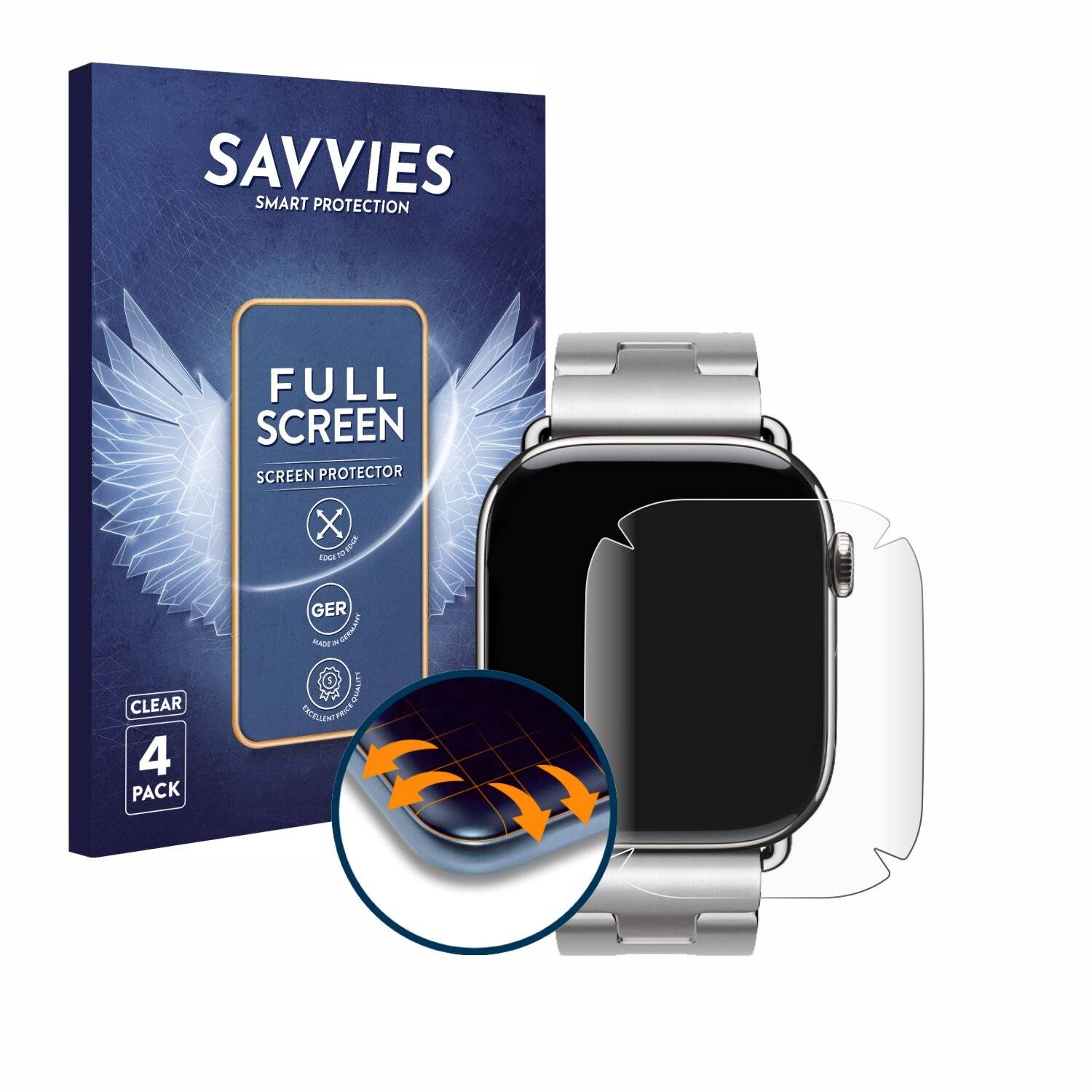 4x Savvies Full-Screen Folie für Apple Watch Hermès Series 10 (42