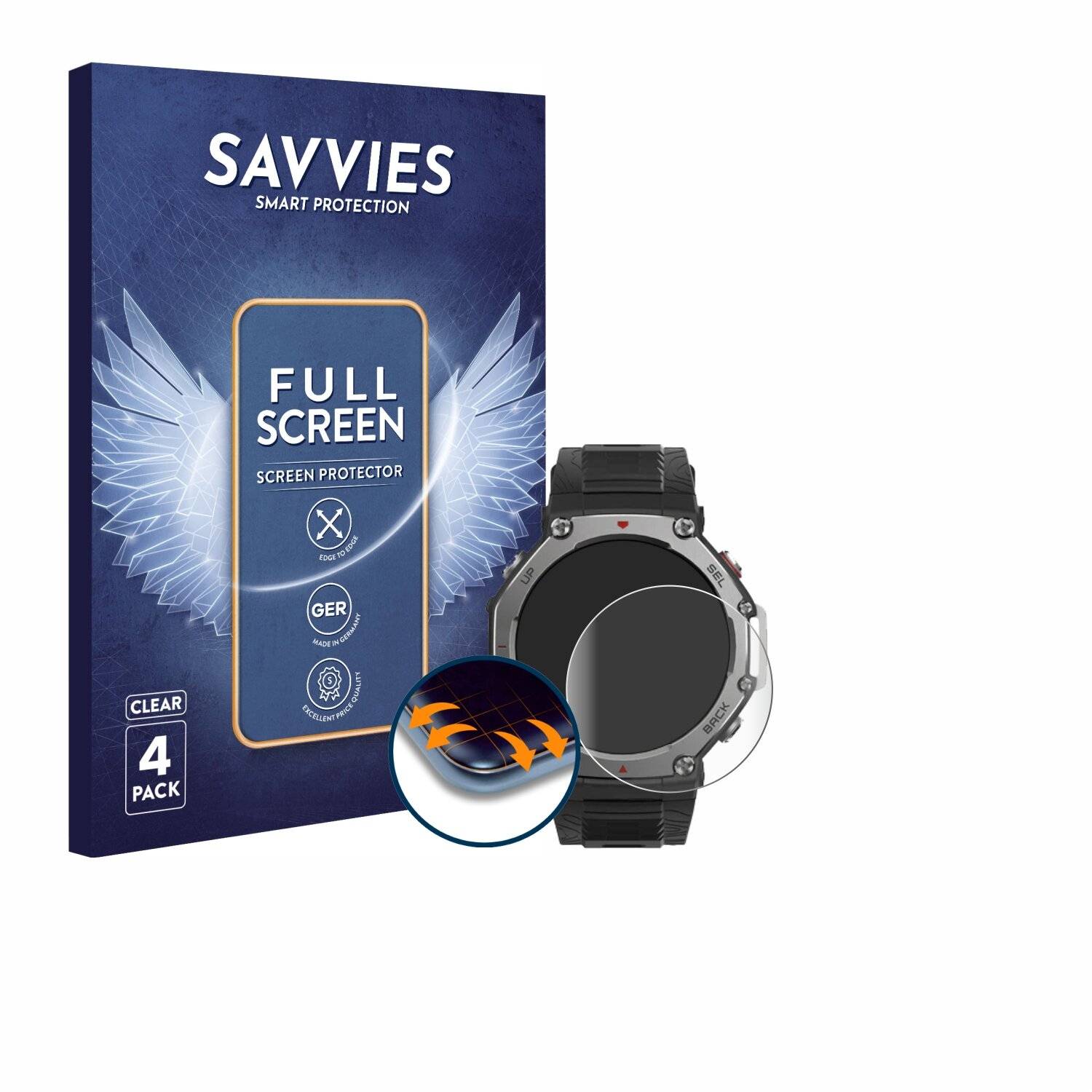 4x Savvies Full-Screen Folie für Huami Amazfit T-Rex