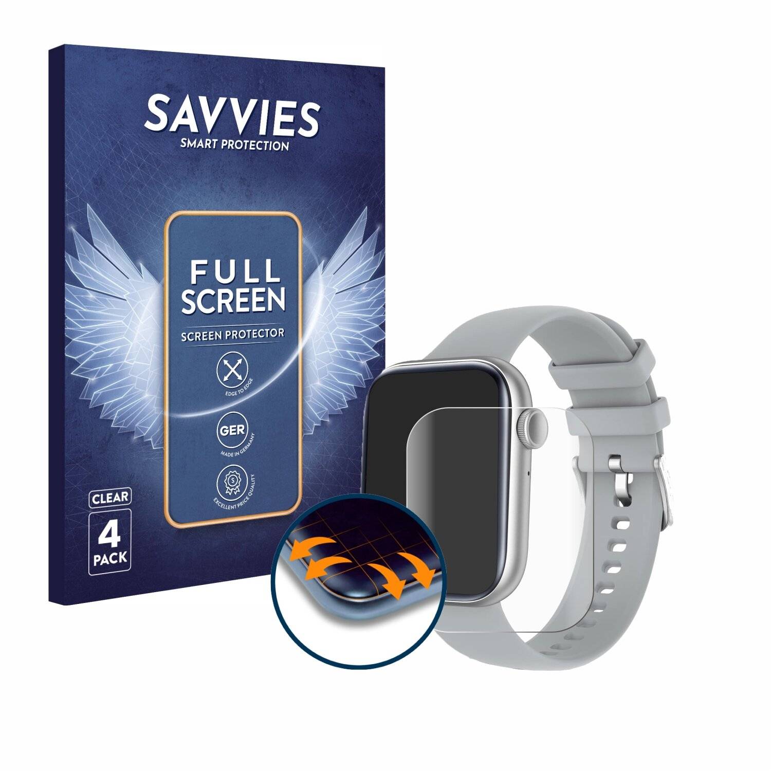 4x Savvies Full-Screen Folie für AMZSA szary