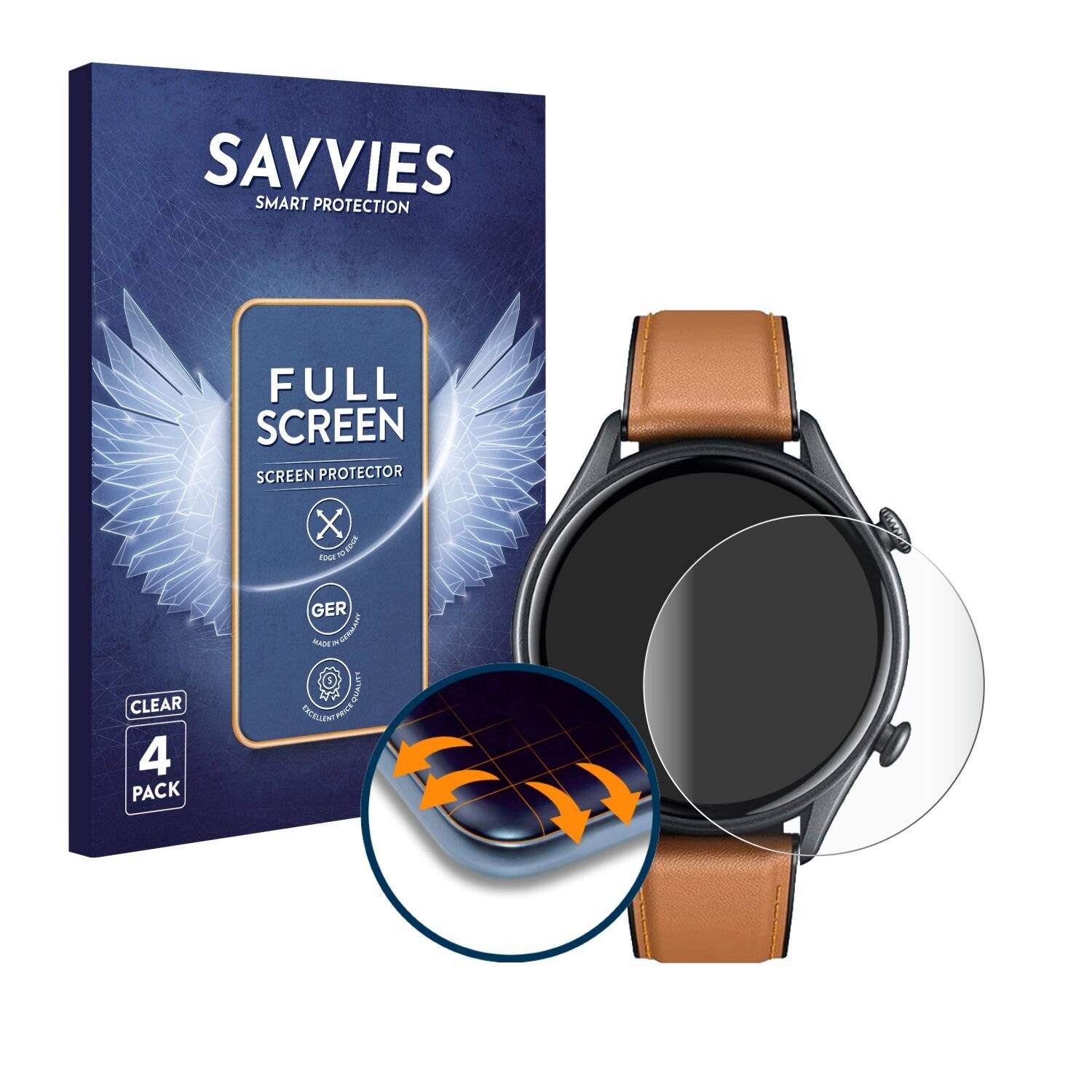 4x Savvies Full-Screen Folie für Smartwatch C18