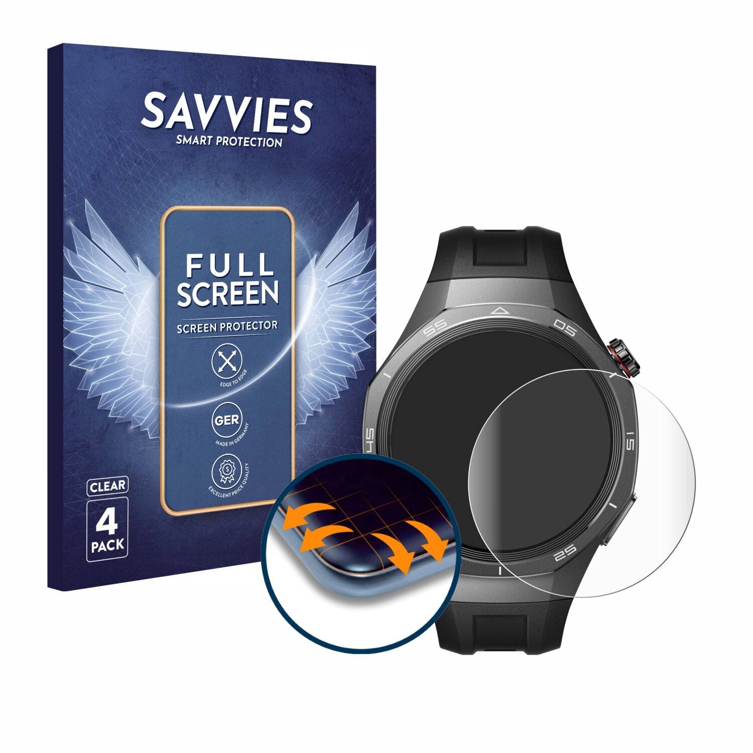 4x Savvies Full-Screen Folie für Huawei Watch GT 5 Pro (46