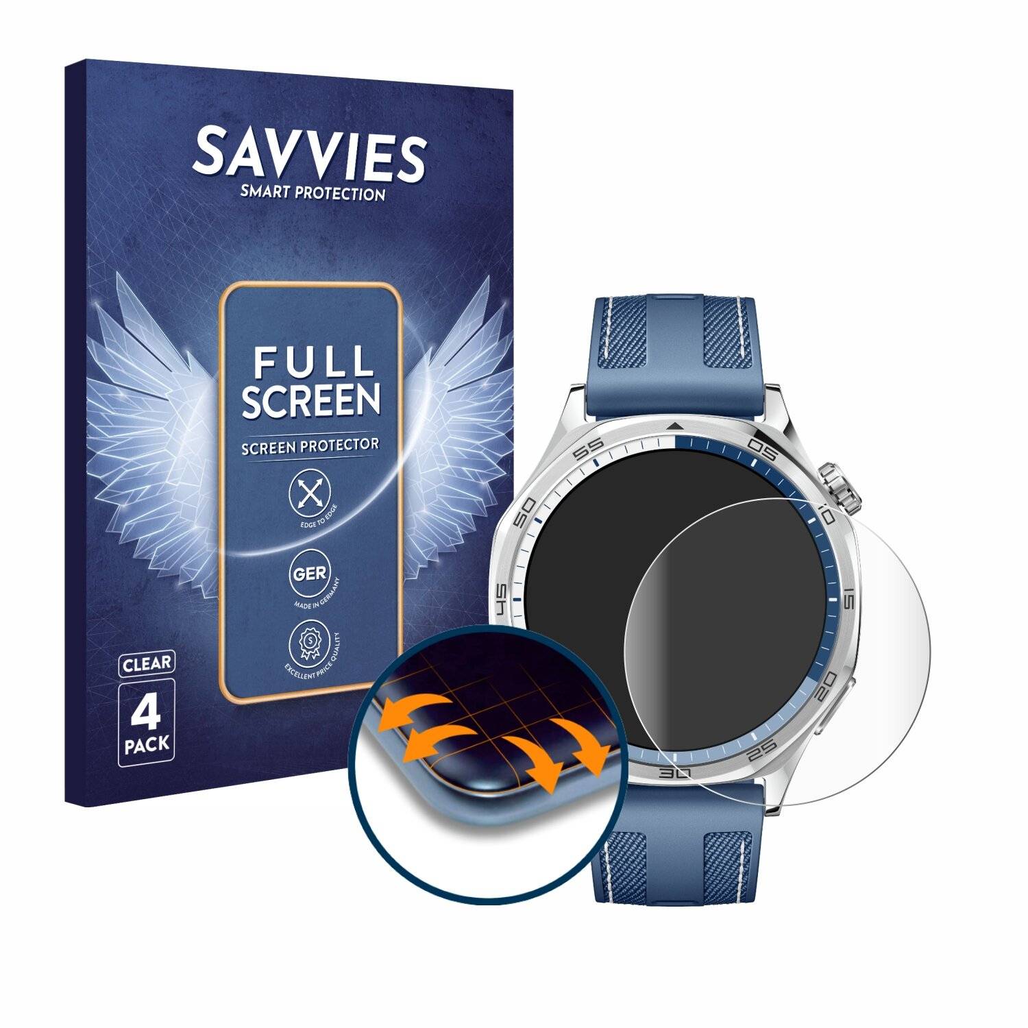 4x Savvies Full-Screen Folie für Huawei Watch GT 5 (46