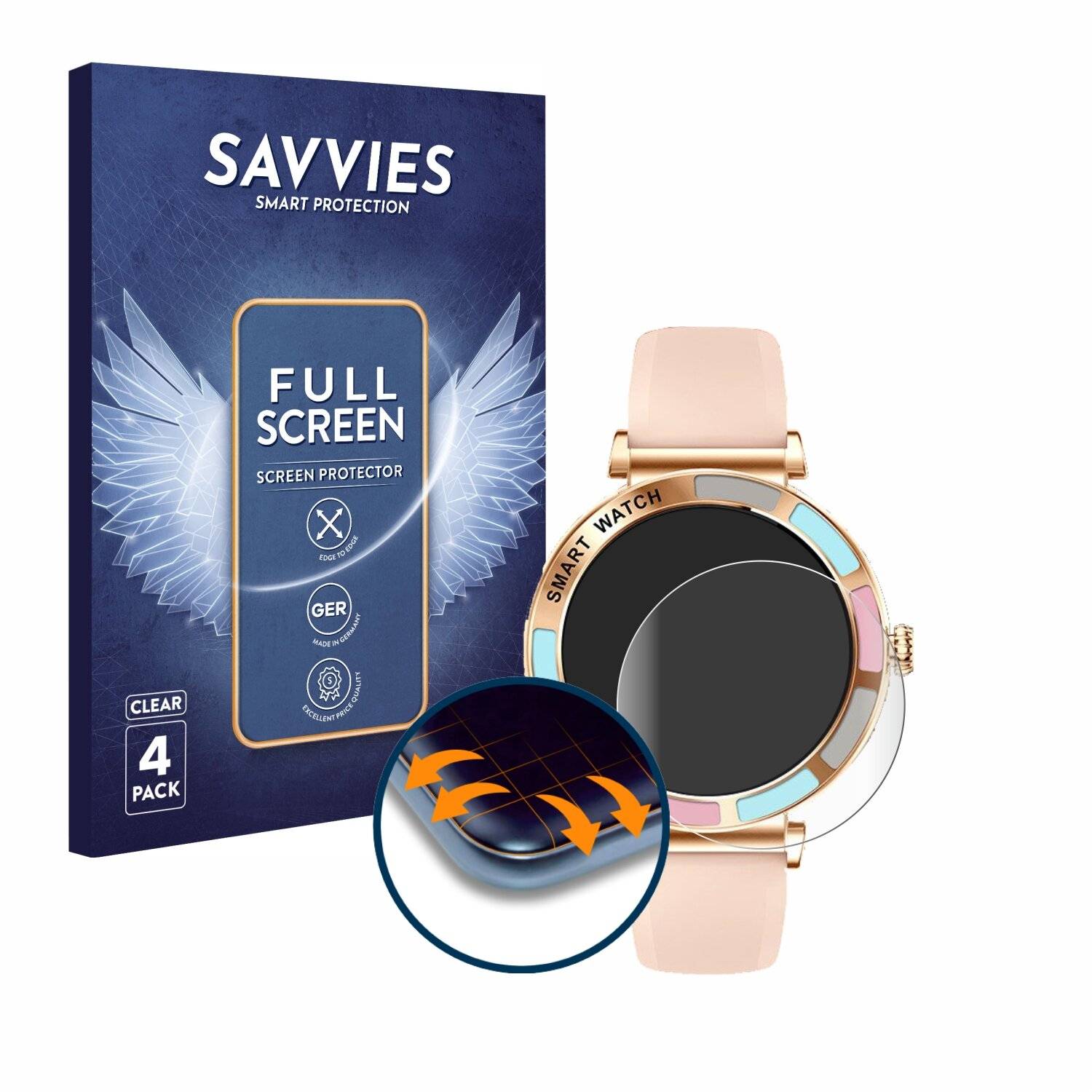 4x Savvies Full-Screen Folie für Bekomiya Smartwatch