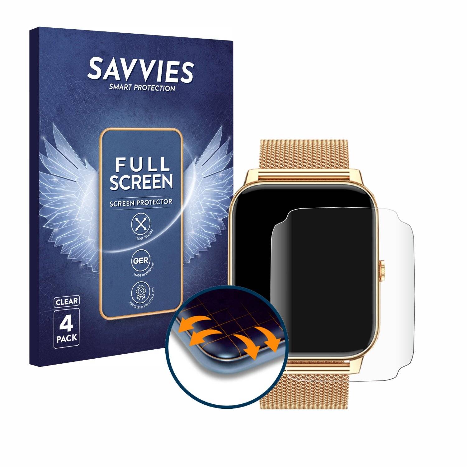 4x Savvies Full-Screen Folie für zhizhi Smartwatch P90