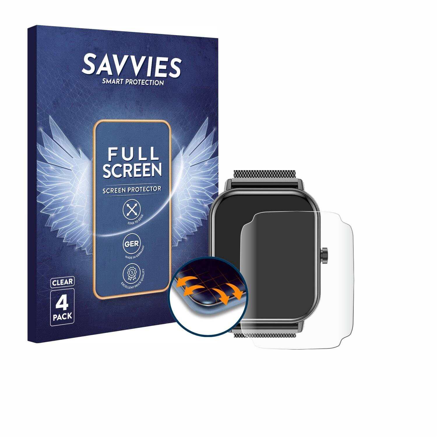 4x Savvies Full-Screen Folie für Haulvean Smartwatch