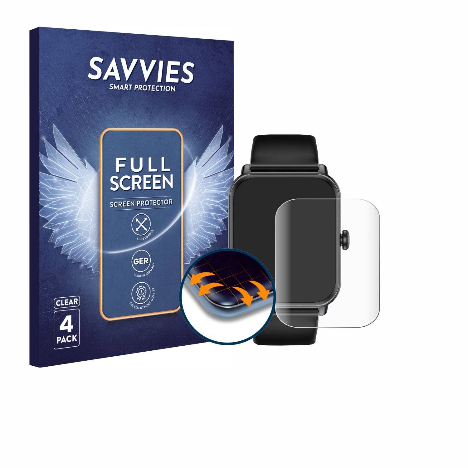 4x Savvies Full-Screen Folie für Bekomiya Smartwatch