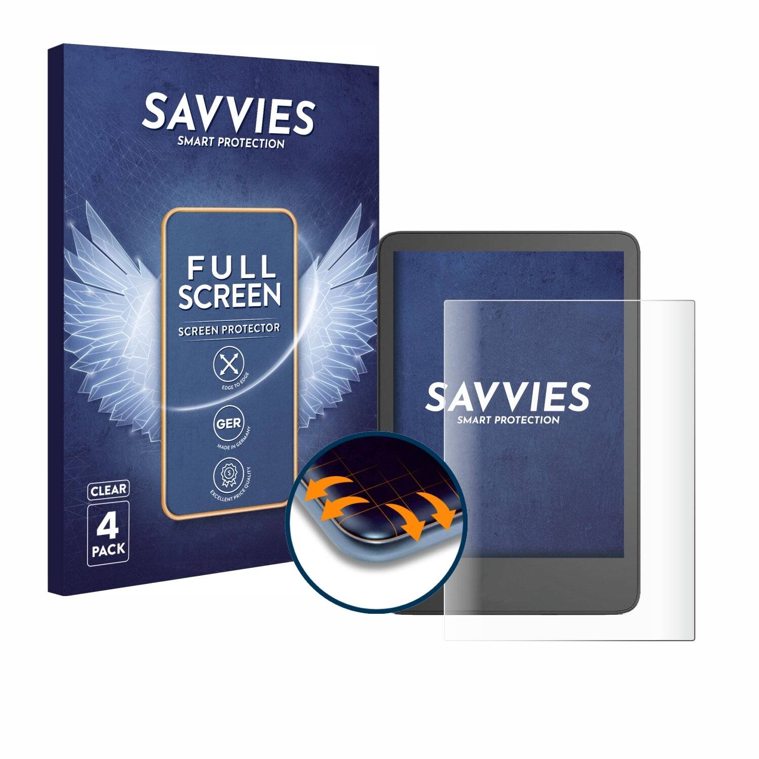 4x Savvies Full-Screen Folie für Amazon Kindle
