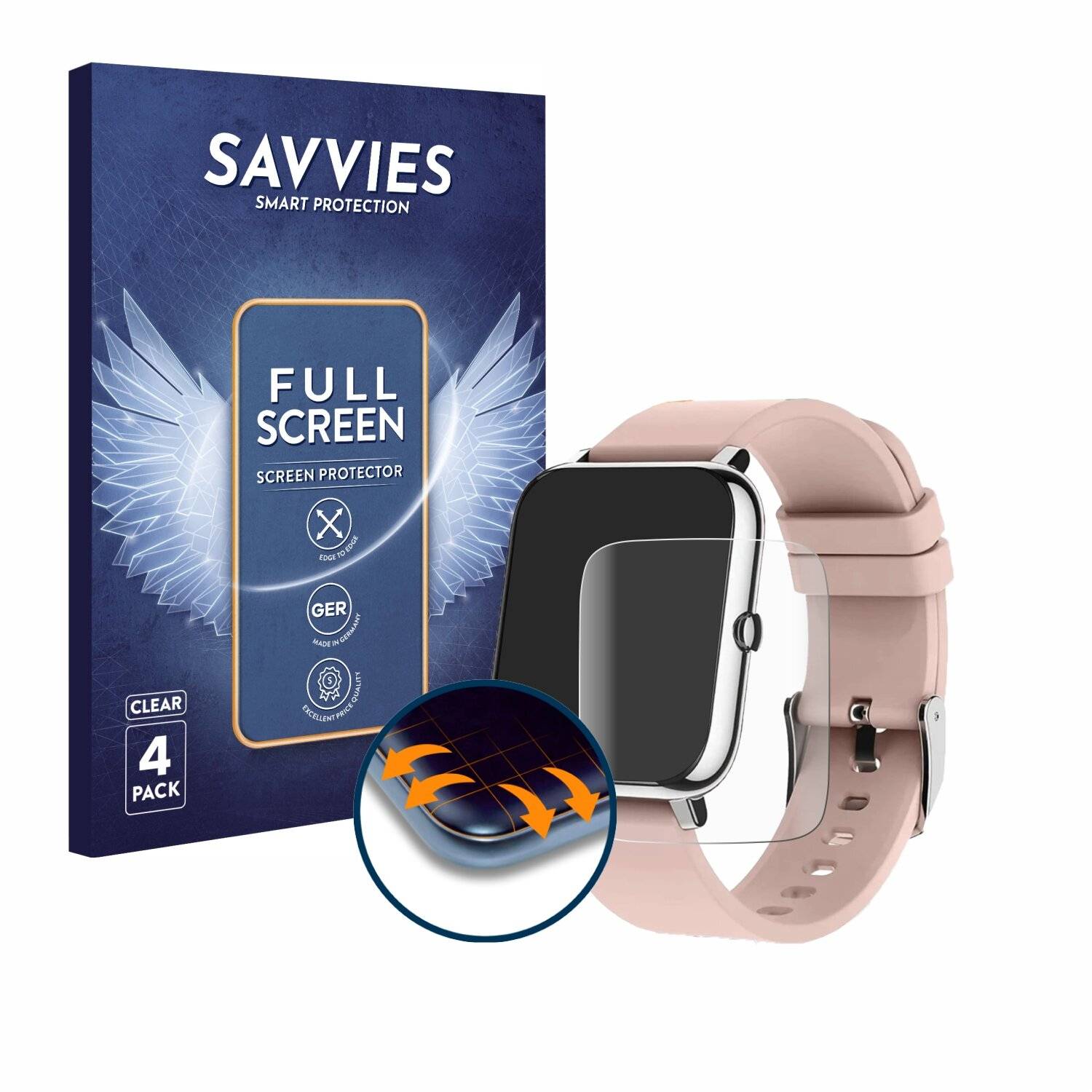 4x Savvies Full-Screen Folie für Akkee Smartwatch