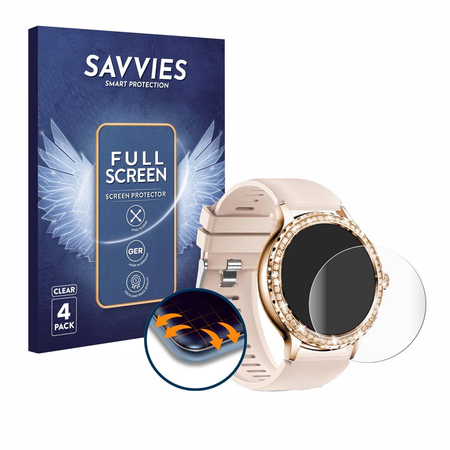 4x Savvies Full-Screen Folie für Bekomiya Smartwatch