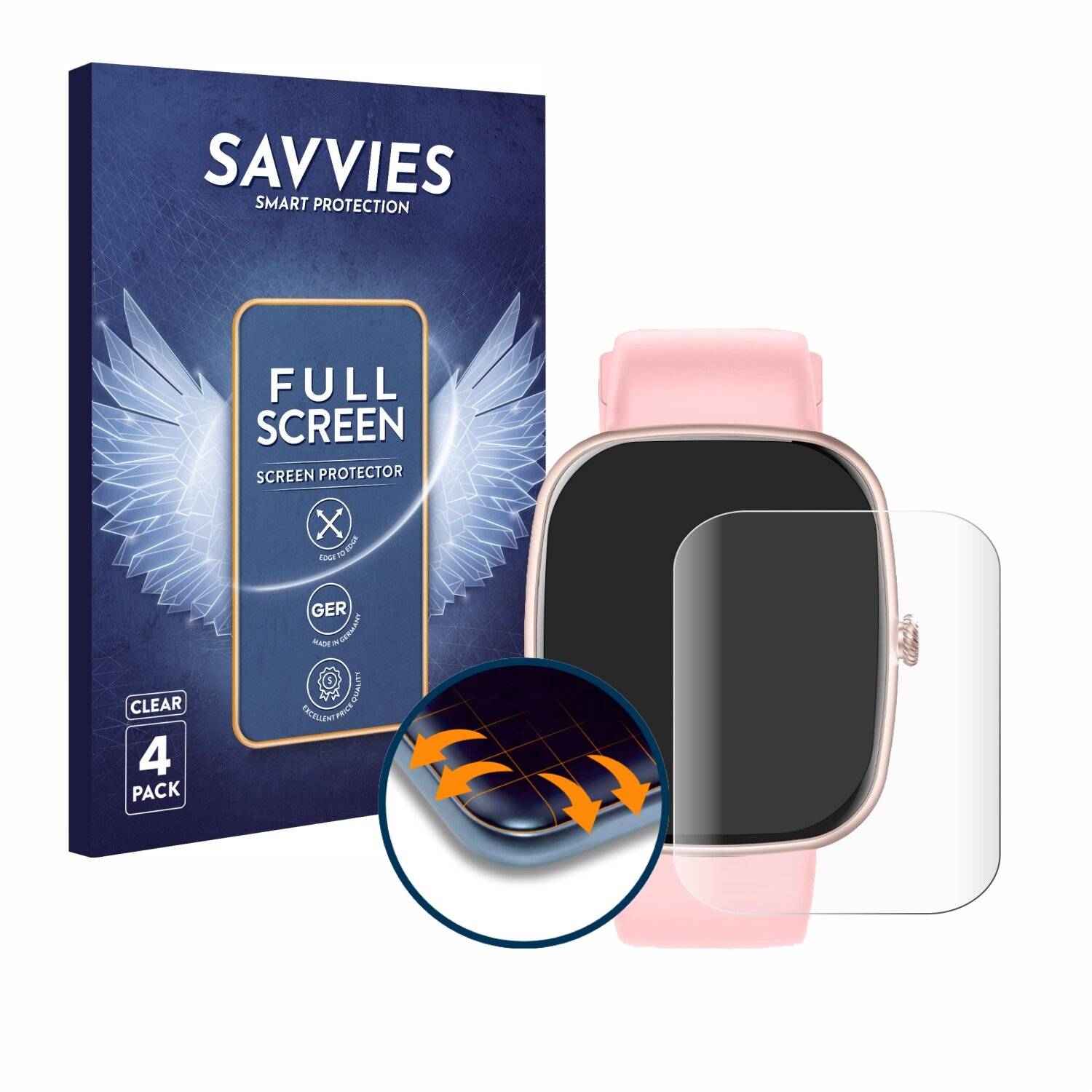 4x Savvies Full-Screen Folie für Yuede Smartwatch