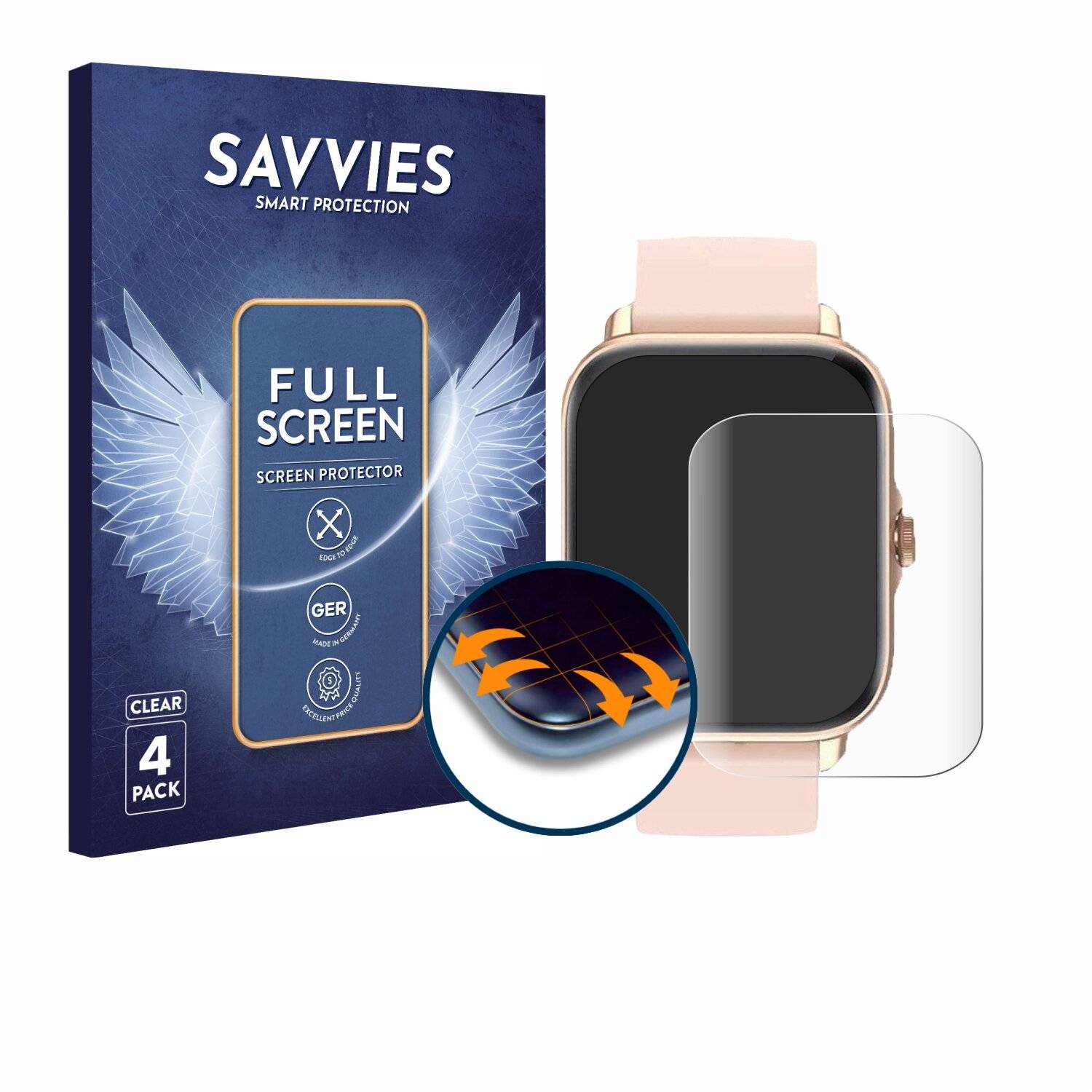 4x Savvies Full-Screen Folie für Janolty Smartwatch