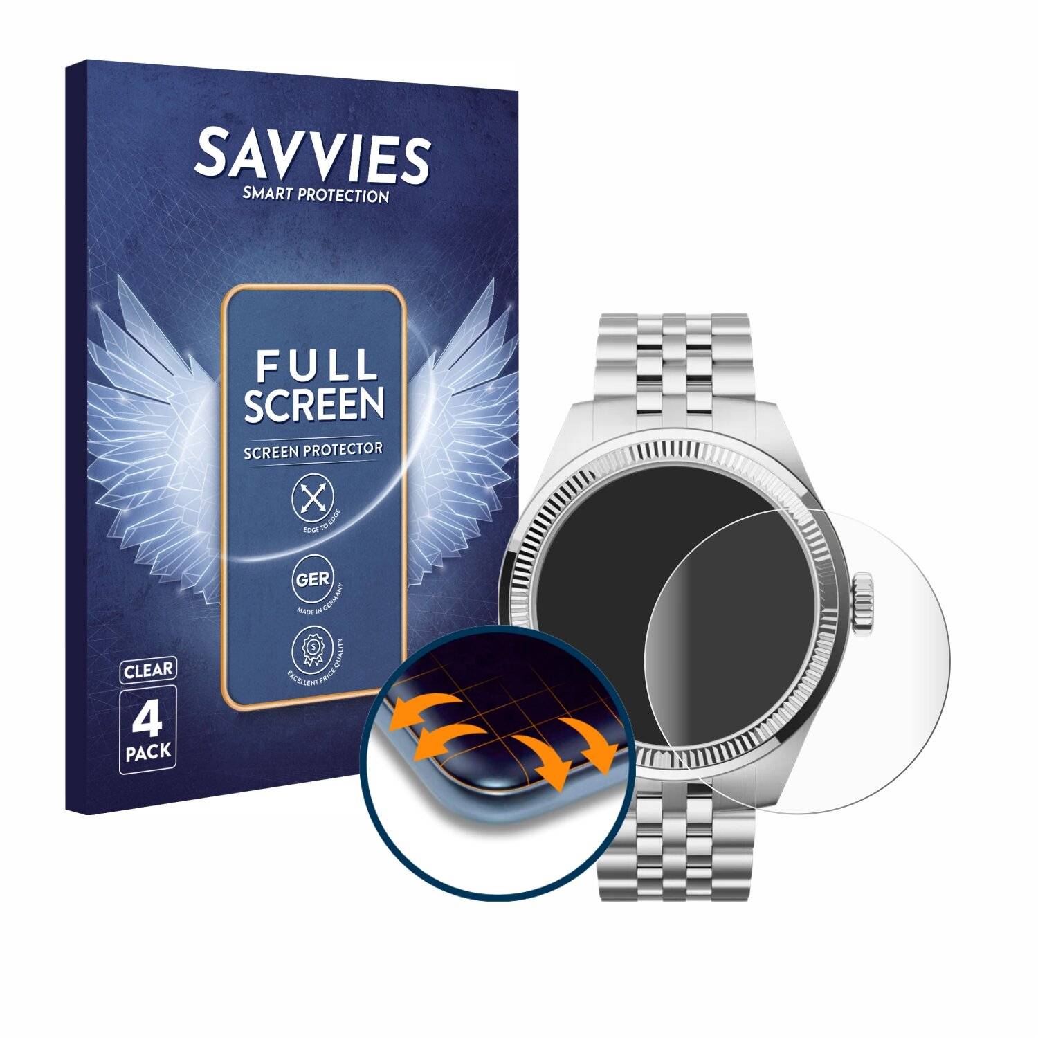 4x Savvies Full-Screen Folie für Withings ScanWatch Nova Brilliant (39