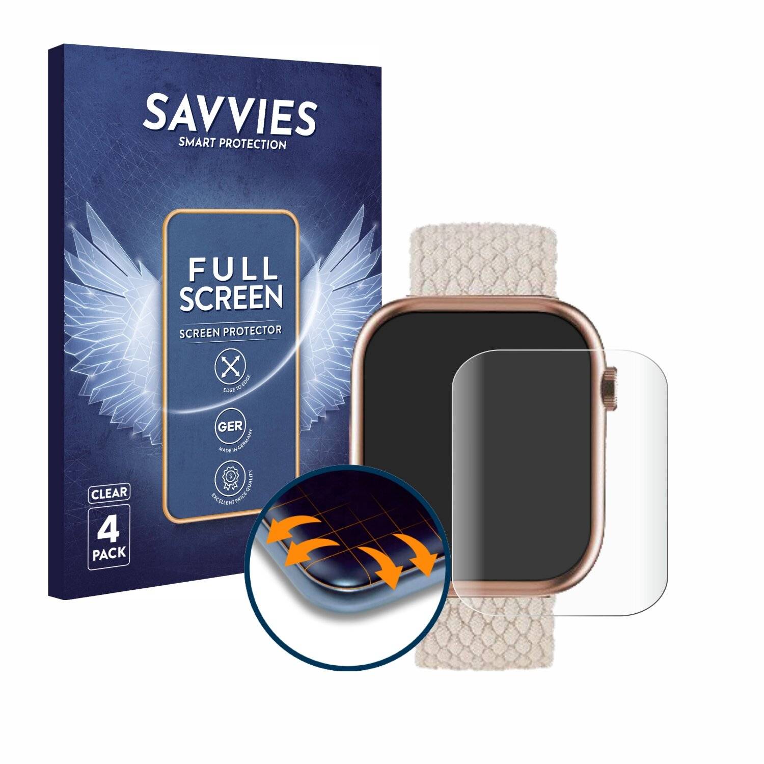 4x Savvies Full-Screen Folie für Msovaeu Smartwatch