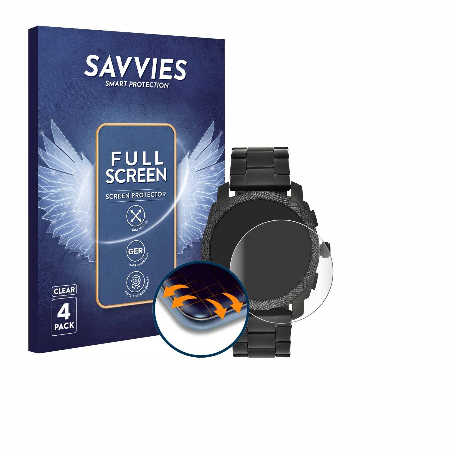 4x Savvies Full-Screen Folie für Fossil Chronograph