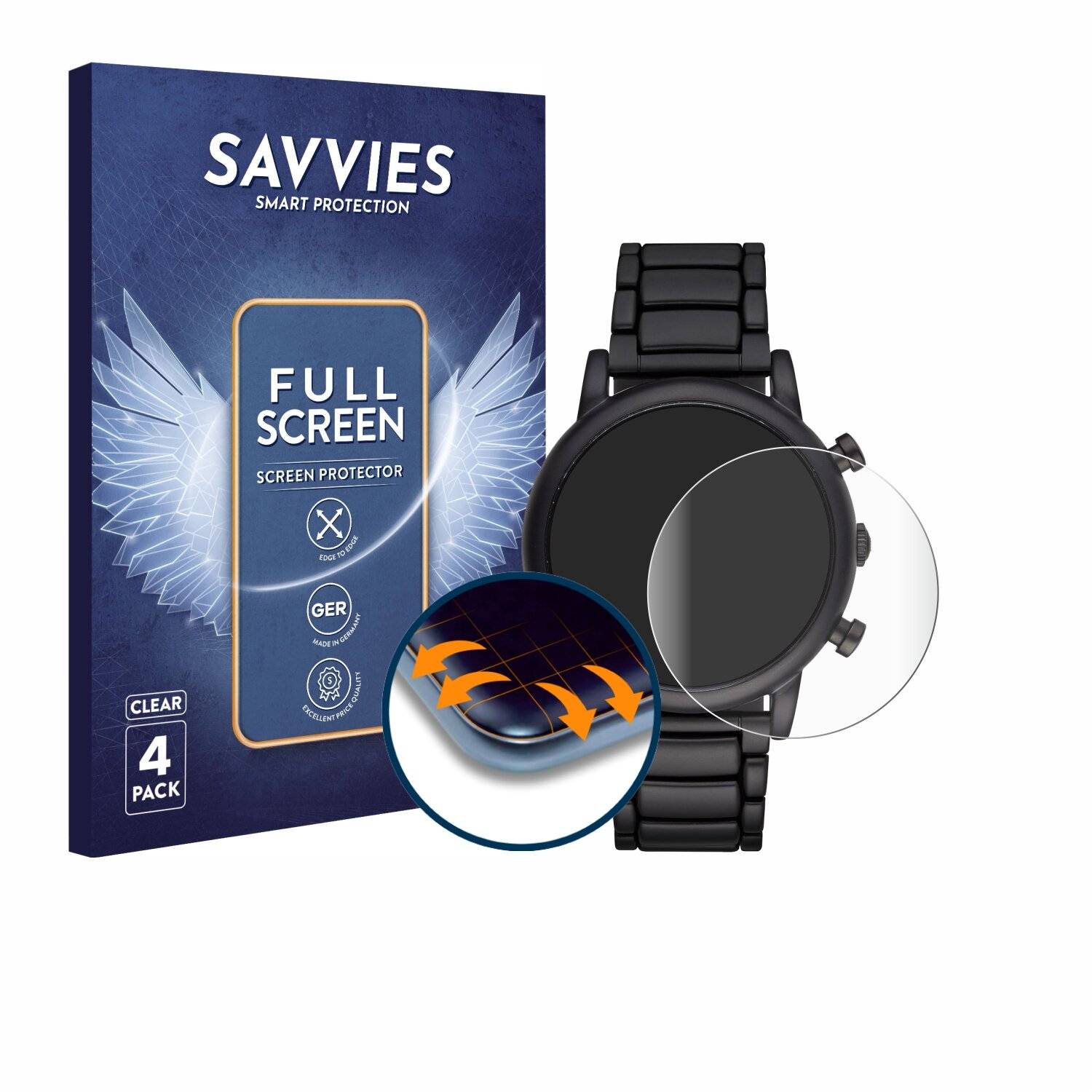 4x Savvies Full-Screen Folie für Emporio Armani Chronograph