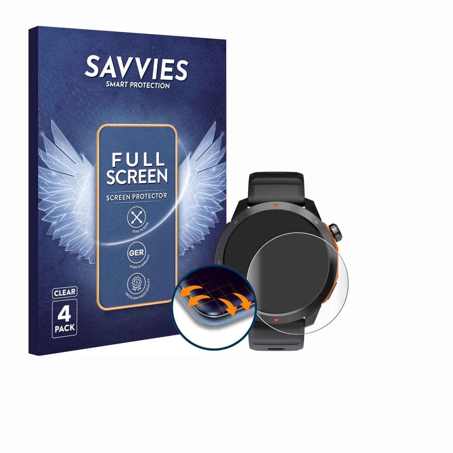 4x Savvies Full-Screen Folie für Kiano Watch