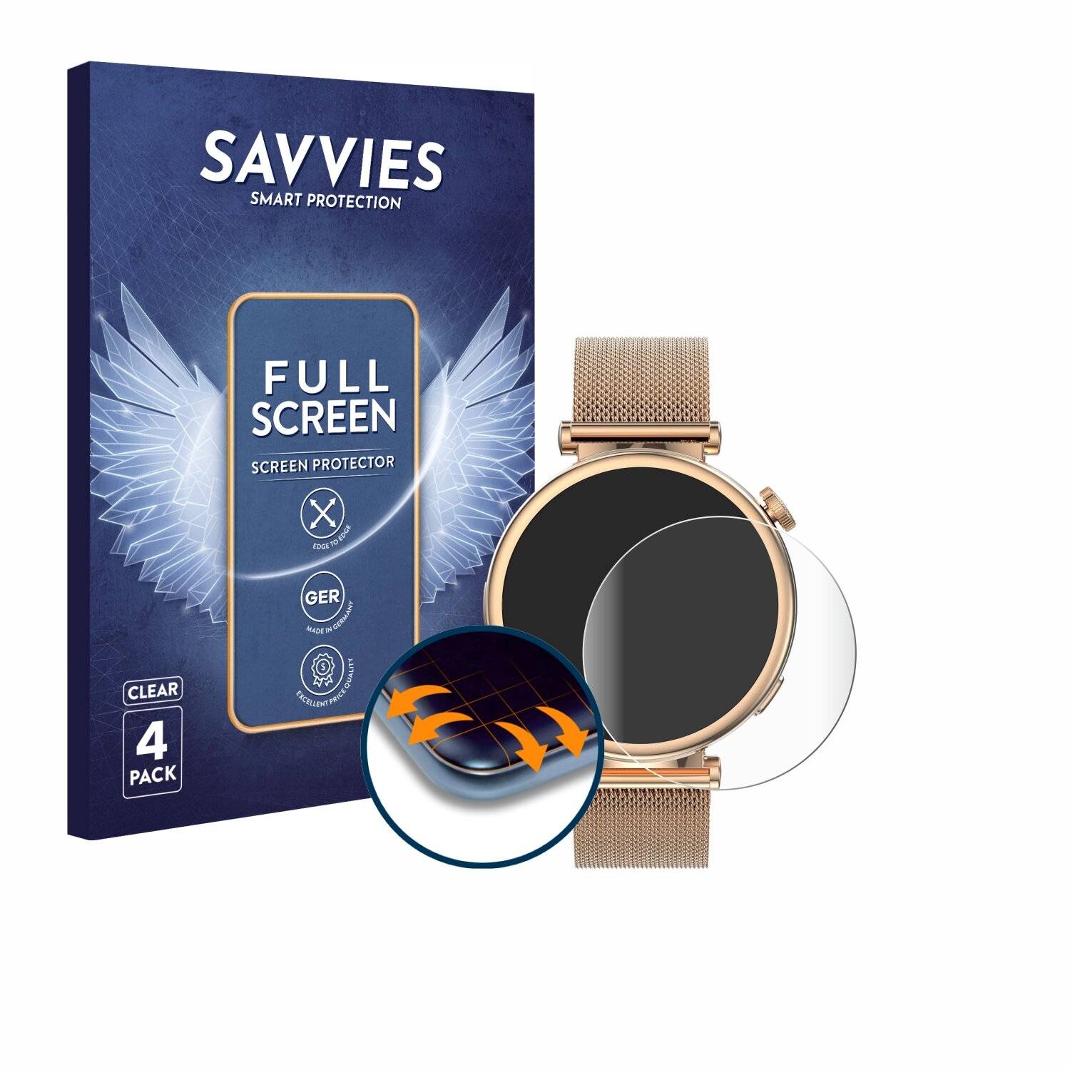 4x Savvies Full-Screen Folie für Kiano Watch
