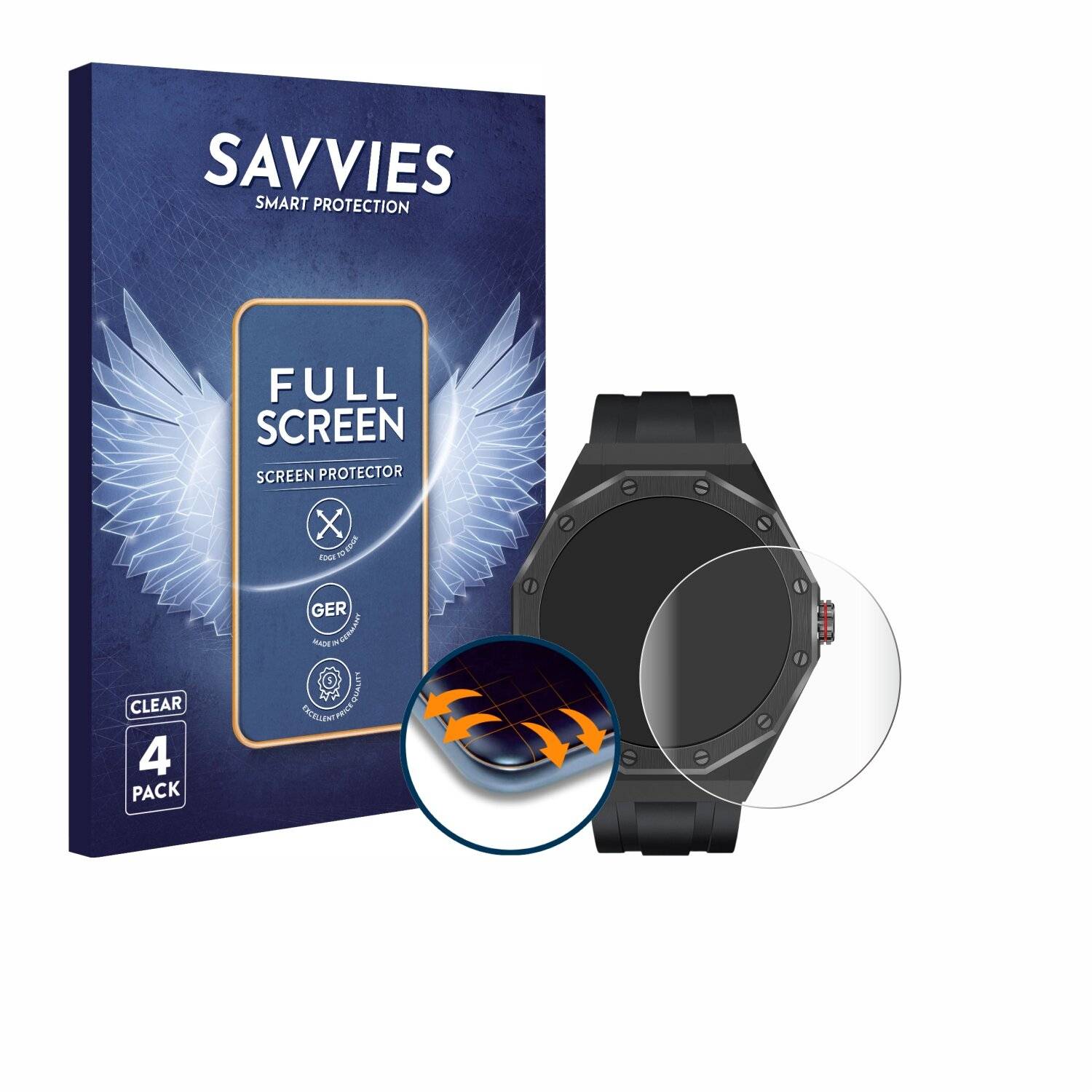 4x Savvies Full-Screen Folie für Kiano Watch
