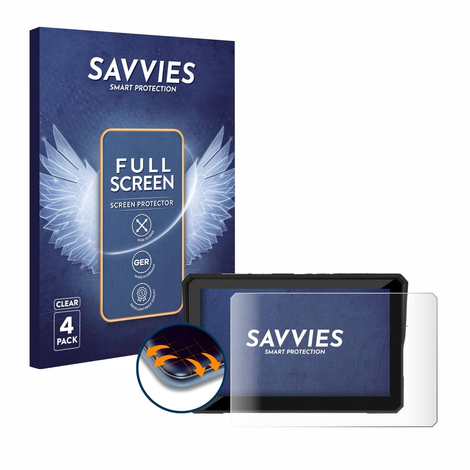 4x Savvies Full-Screen Folie für Carpuride W502B Pro