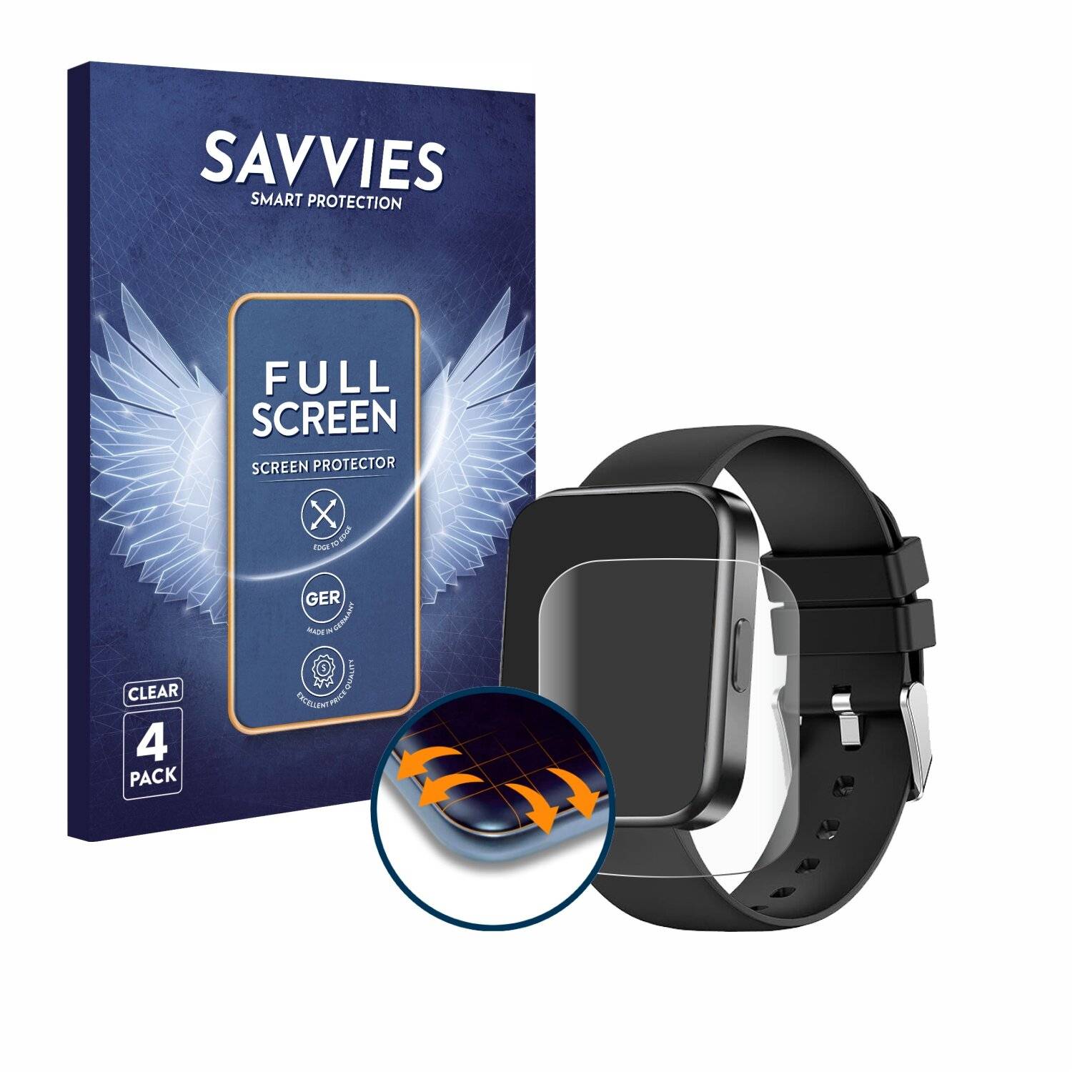 4x Savvies Full-Screen Folie für Findtime Y20 Pro Black