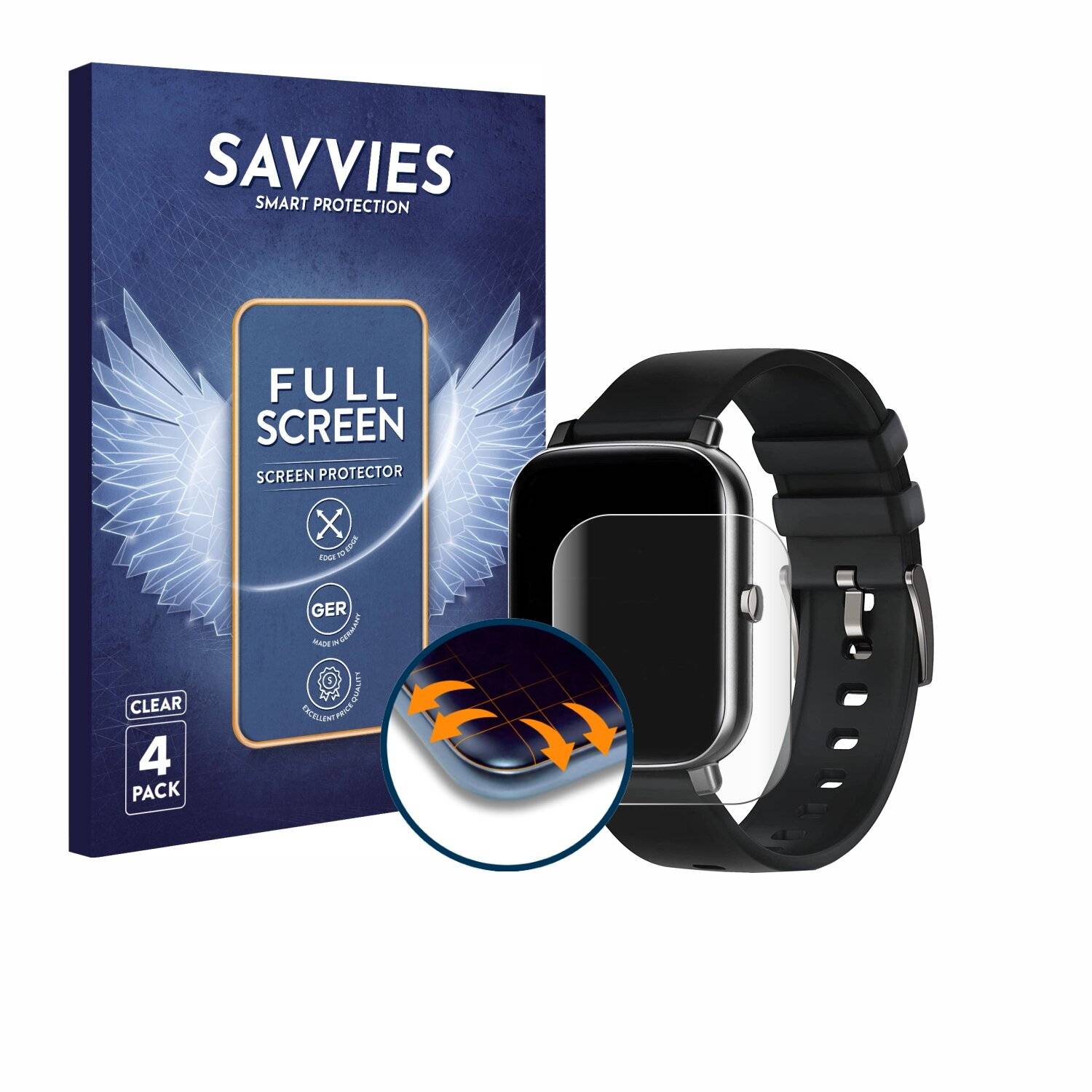 4x Savvies Full-Screen Folie für Ibettertec Smartwatch