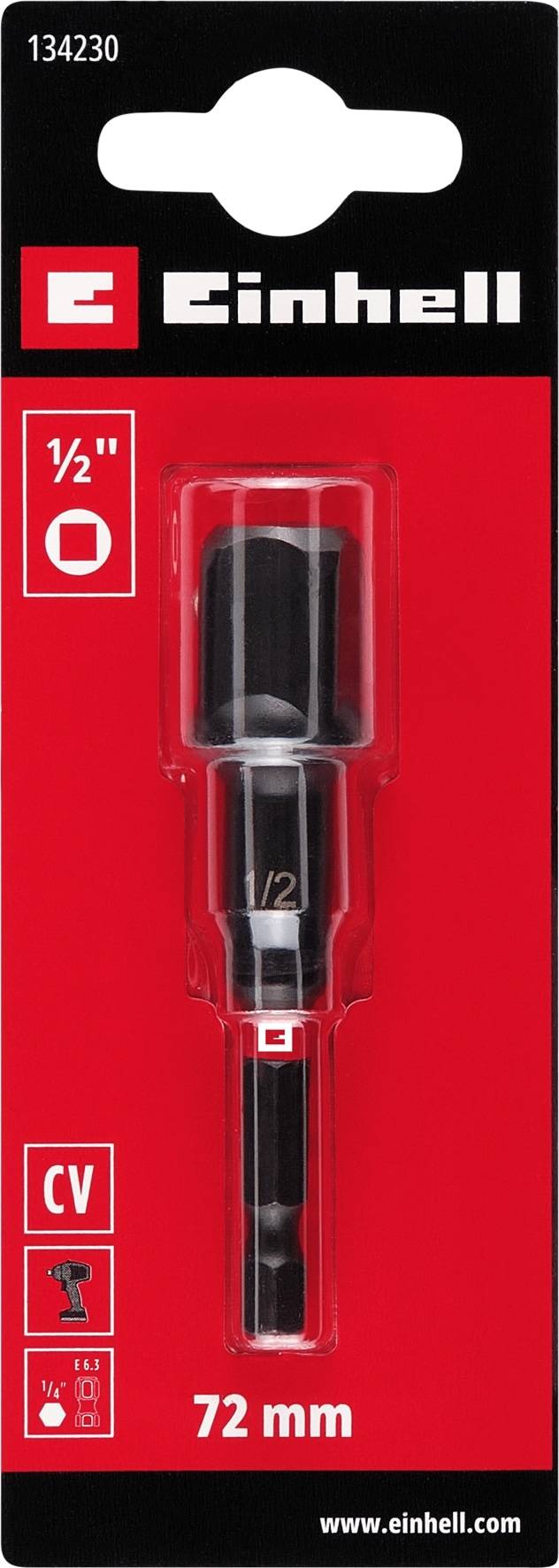 EINHELL Steckschlüssel-Adapter, 134230, 1/2", Impakt, 72 mm