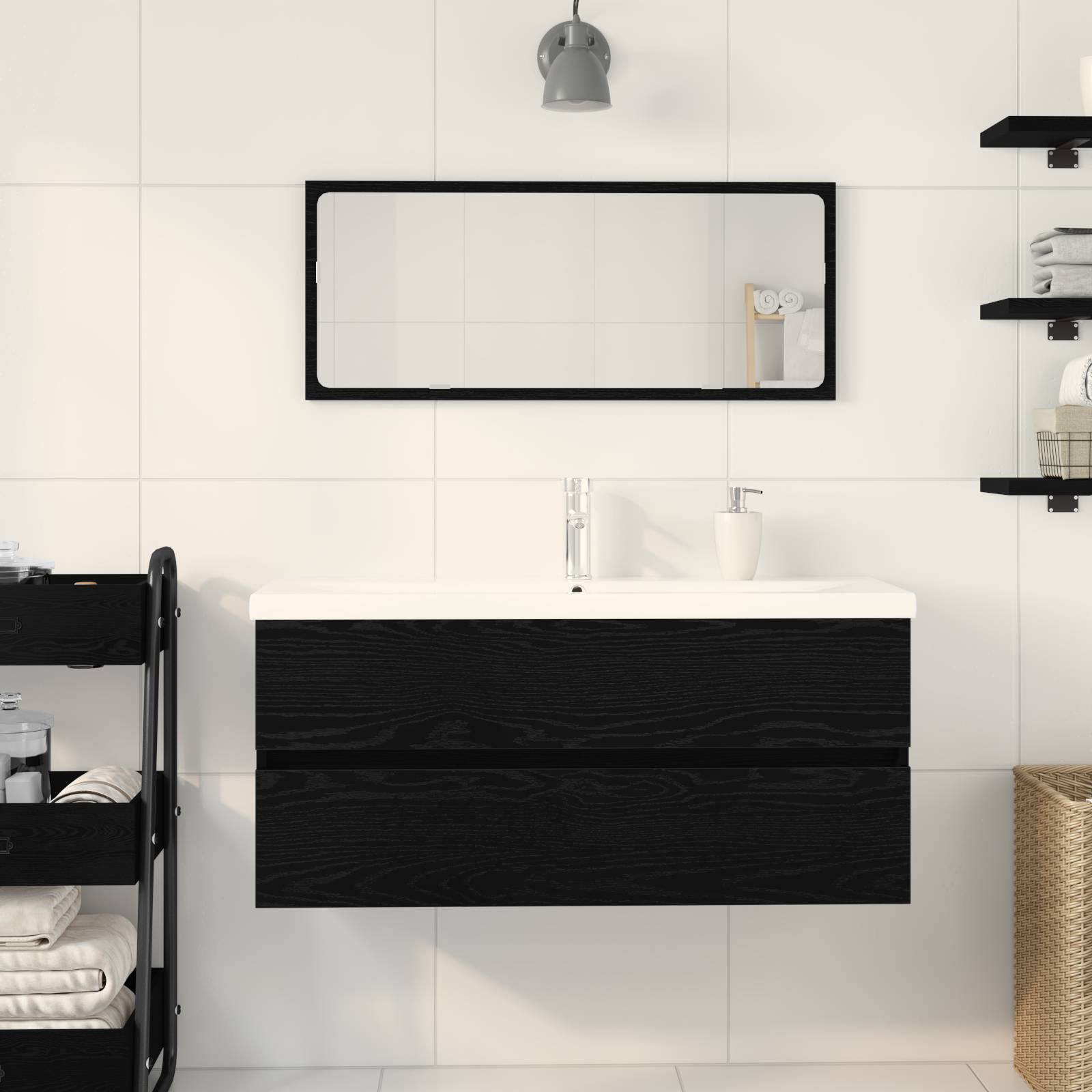 vidaXL Waschbecken Schrank mit integriertem Becken Schwarze Eiche Holzwerkstoff