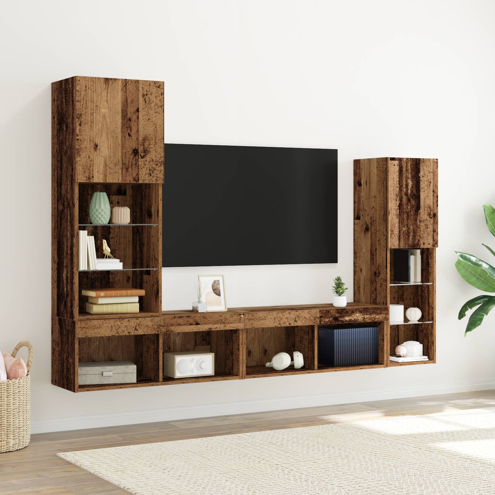 vidaXL TV-Schrank mit LED-Lichtern Alte Holz 40,5x30x102 cm