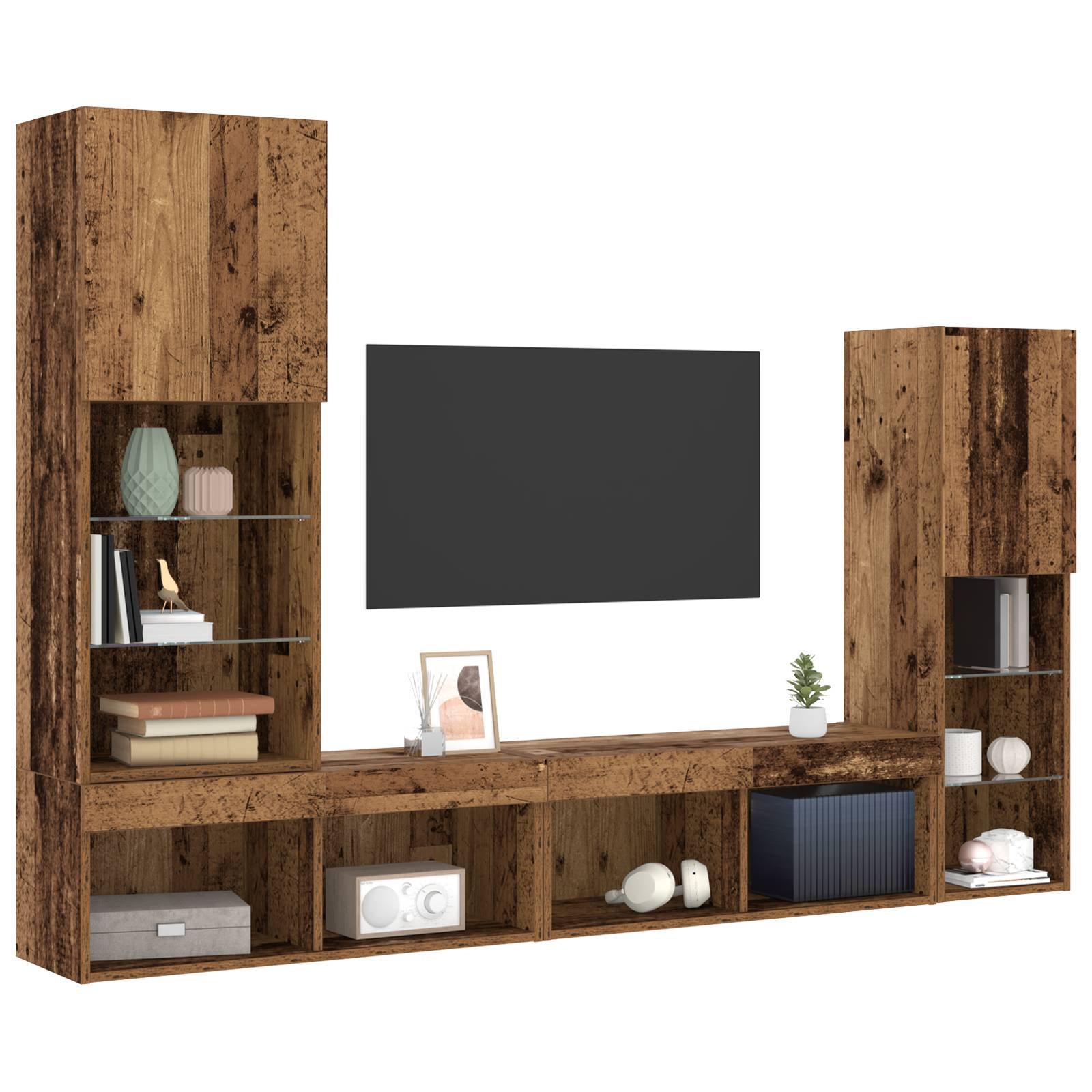 vidaXL TV-Schrank mit LED-Lichtern Alte Holz 40,5x30x102 cm