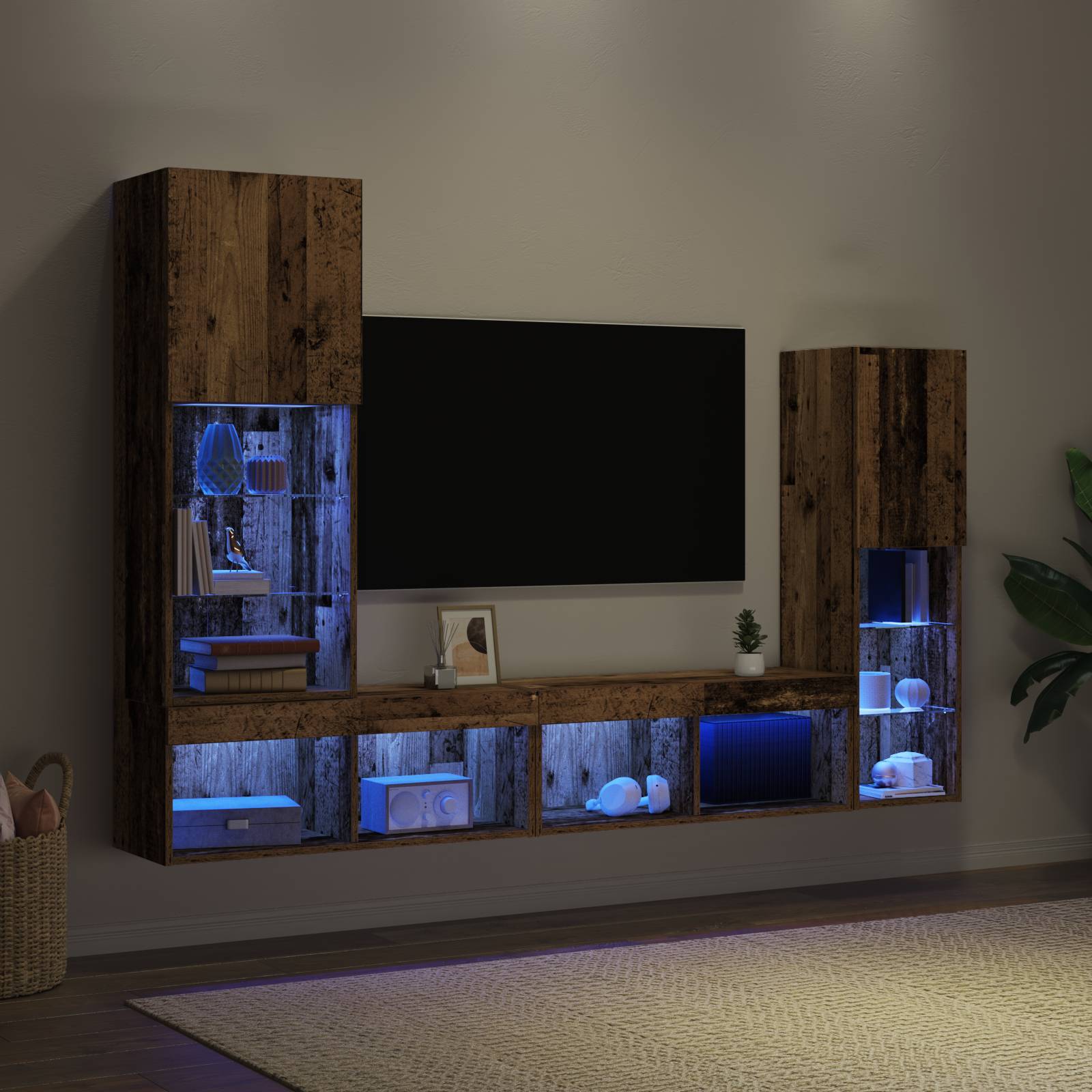 vidaXL TV-Schrank mit LED-Lichtern Alte Holz 40,5x30x102 cm