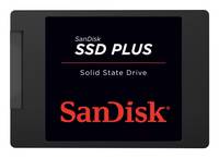 SanDisk SSD Plus Solid State Drive, schwarz mit rotem und weißem Text auf dem Etikett.