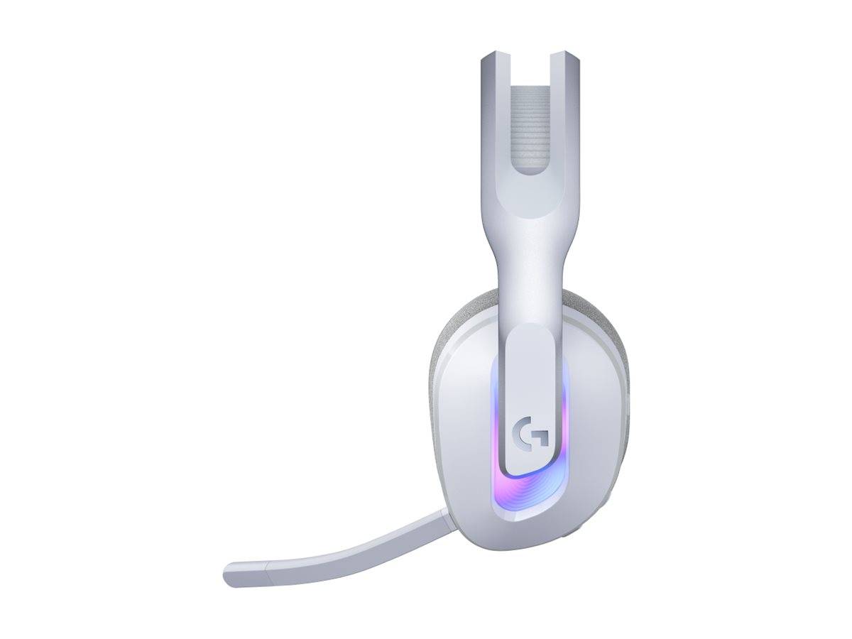 Silbernes Gaming-Headset mit einem einzelnen Ohrmuschel und Mikrofonausleger auf weißem Hintergrund.