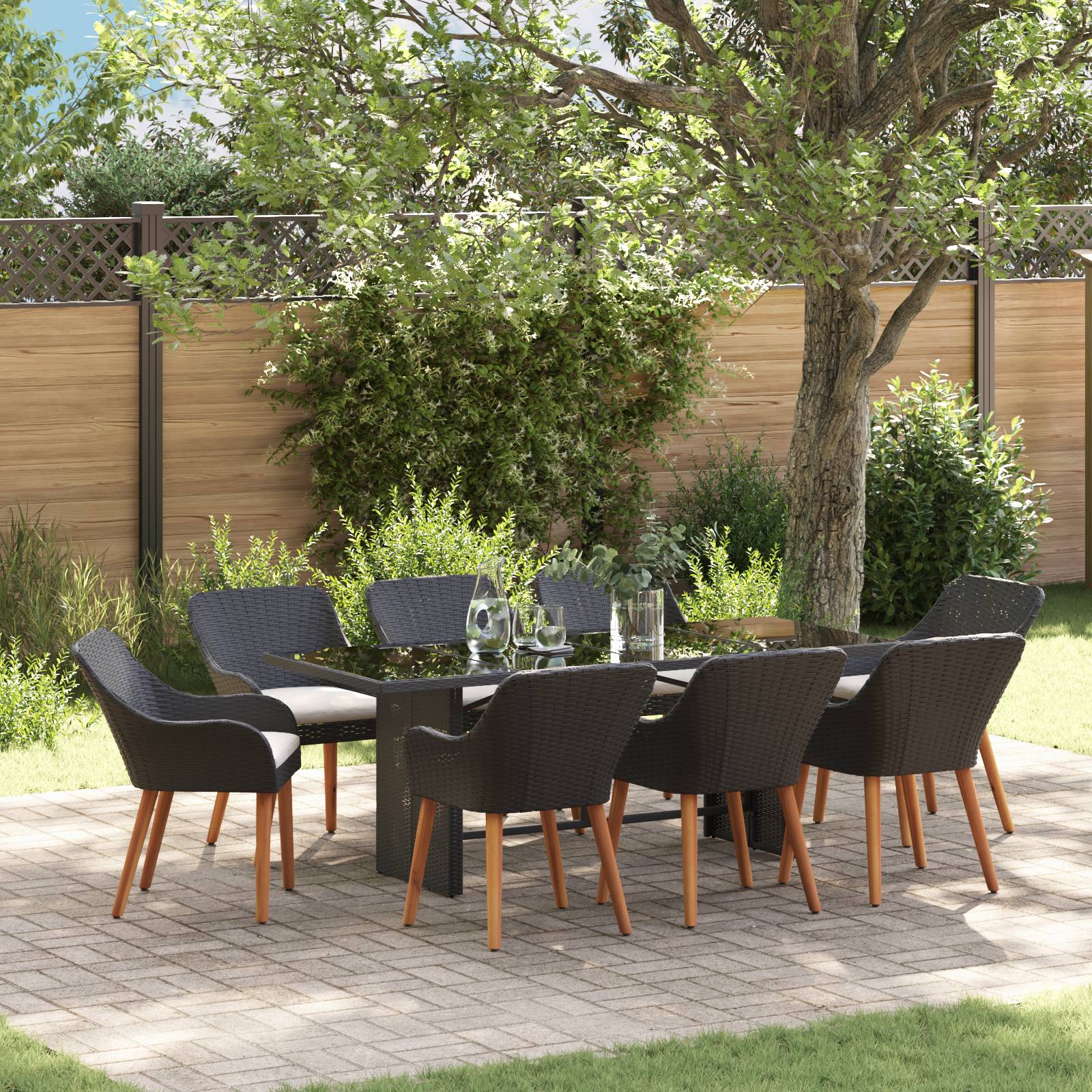vidaXL 9-teiliges Garten Essset Schwarzes Poly-Rattan