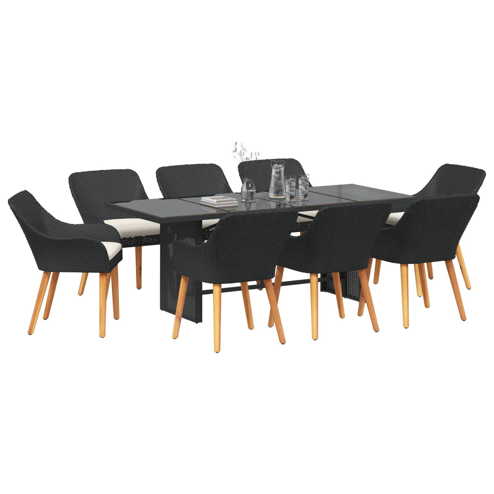 vidaXL 9-teiliges Garten Essset Schwarzes Poly-Rattan