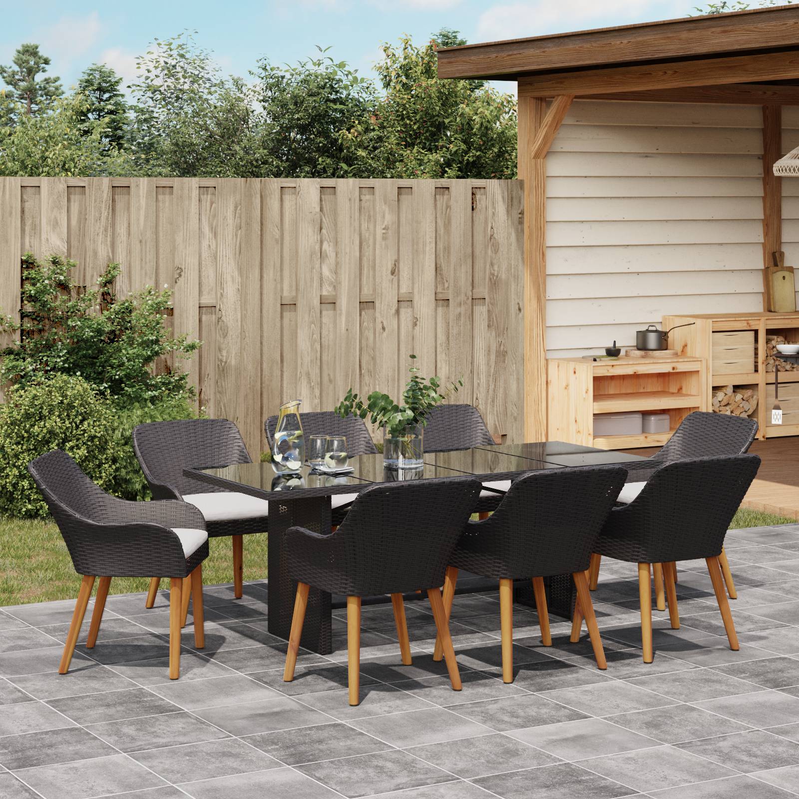 vidaXL 9-teiliges Garten Essset Schwarzes Poly-Rattan