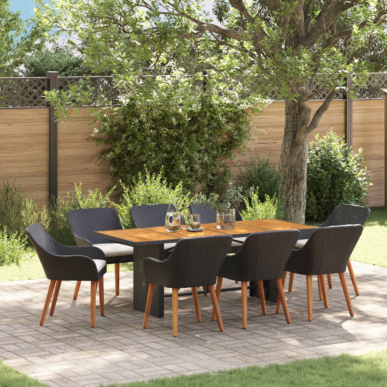 vidaXL 9-teiliges Garten Esstisch Set Schwarzes Poly Rattan