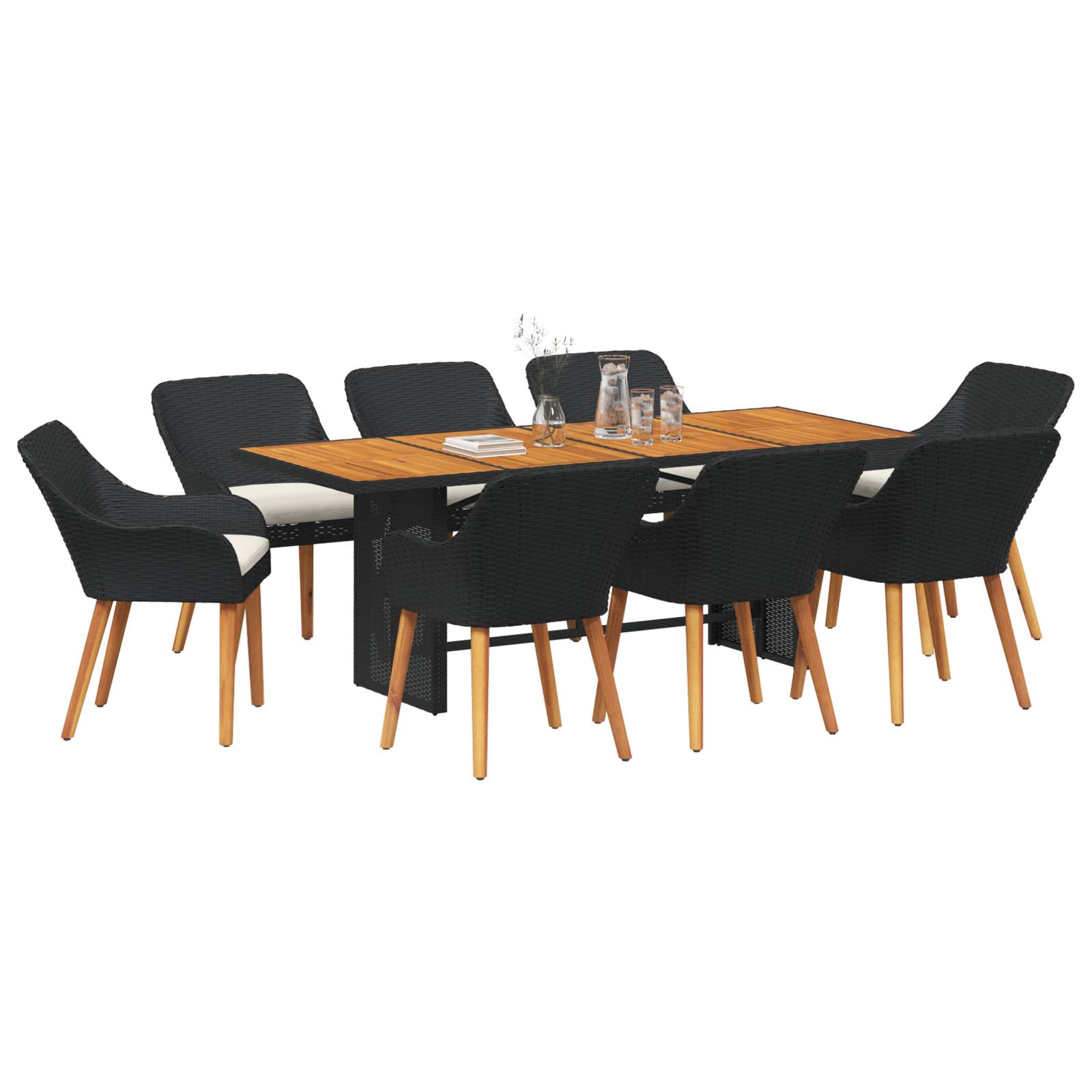vidaXL 9-teiliges Garten Esstisch Set Schwarzes Poly Rattan