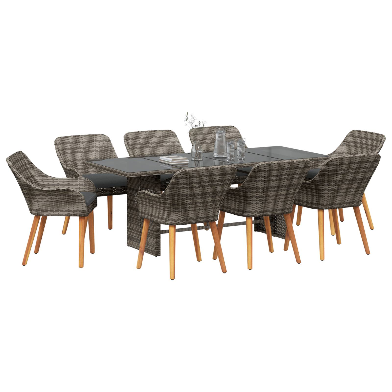 vidaXL 9-teilige Garten Essgruppe Graues Poly-Rattan