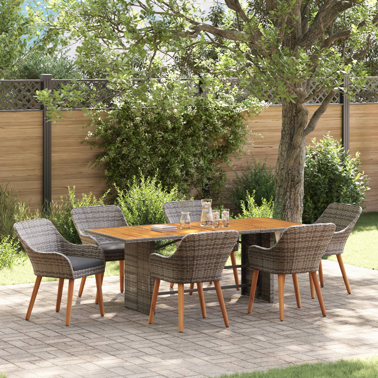 vidaXL 7-tlg Garten Essgruppe Grau Poly Rattan