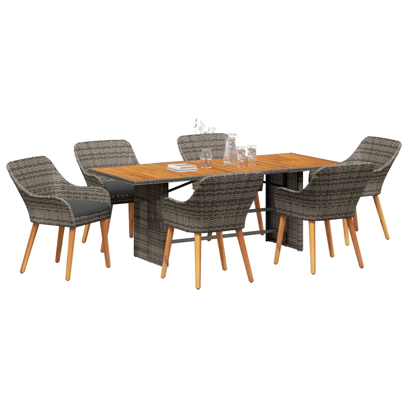 vidaXL 7-tlg Garten Essgruppe Grau Poly Rattan