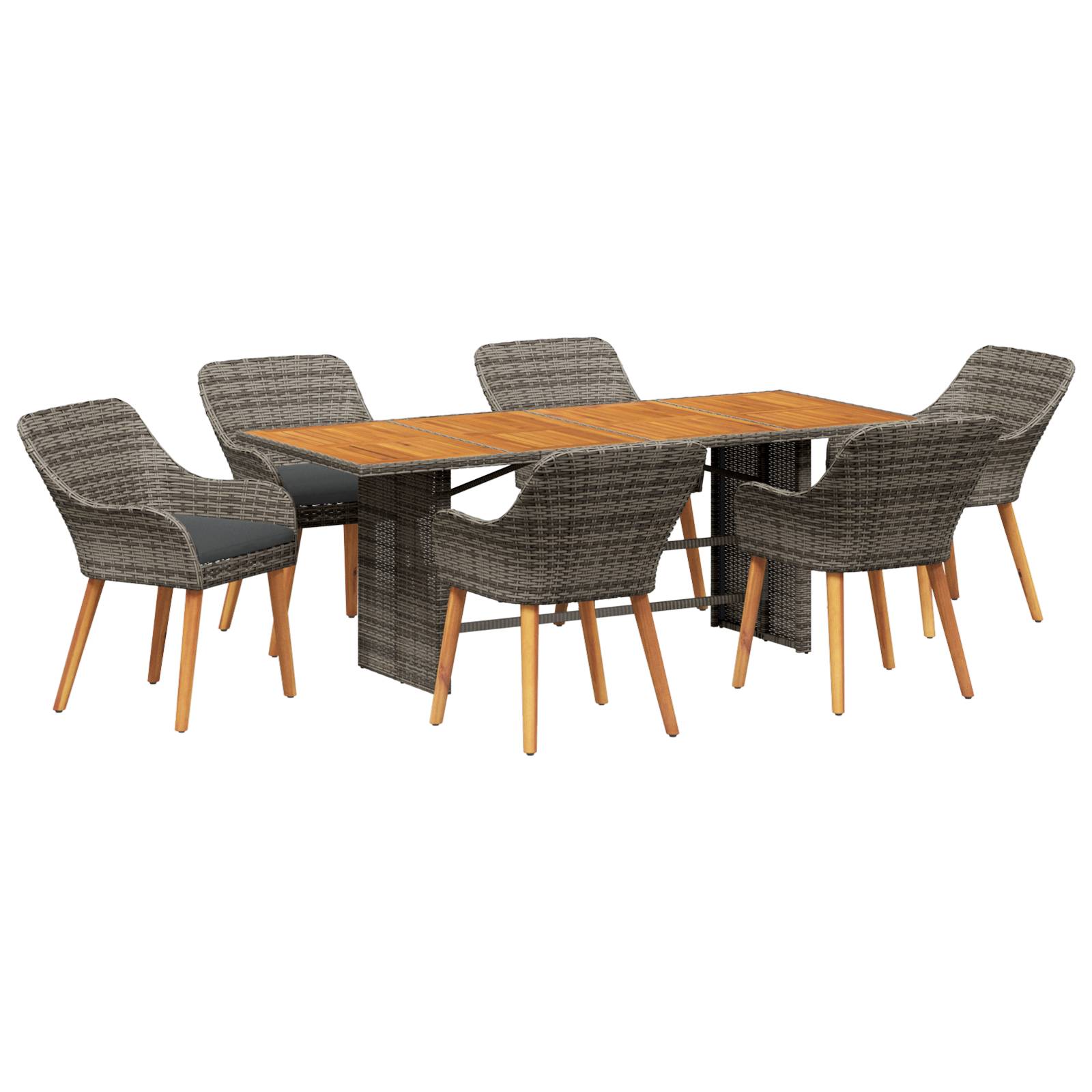 vidaXL 7-tlg Garten Essgruppe Grau Poly Rattan