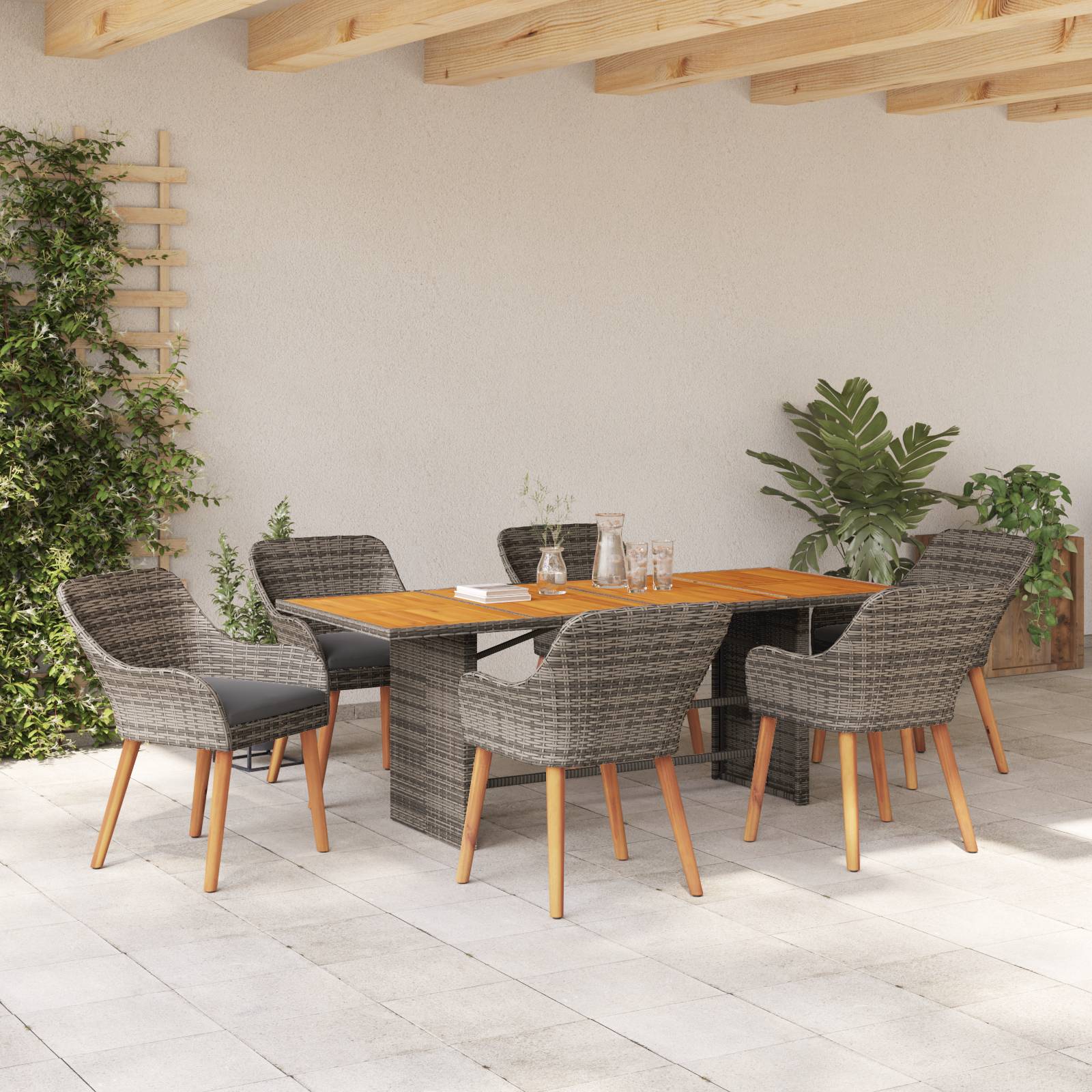 vidaXL 7-tlg Garten Essgruppe Grau Poly Rattan