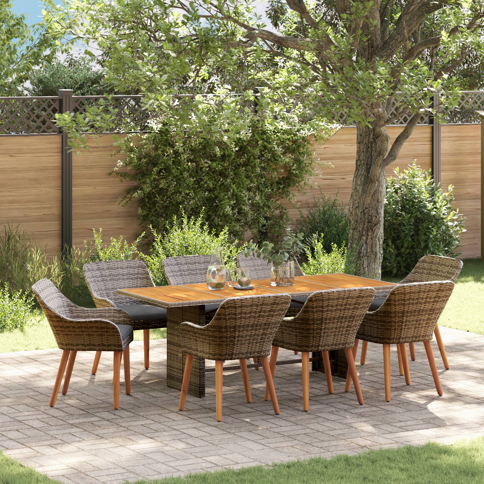 vidaXL 9-teilige Garten Essgruppe Grau Poly Rattan