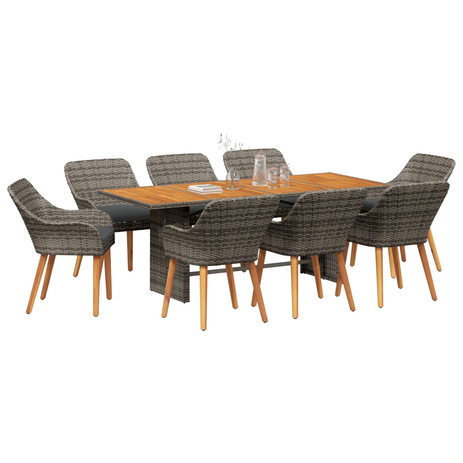 vidaXL 9-teilige Garten Essgruppe Grau Poly Rattan