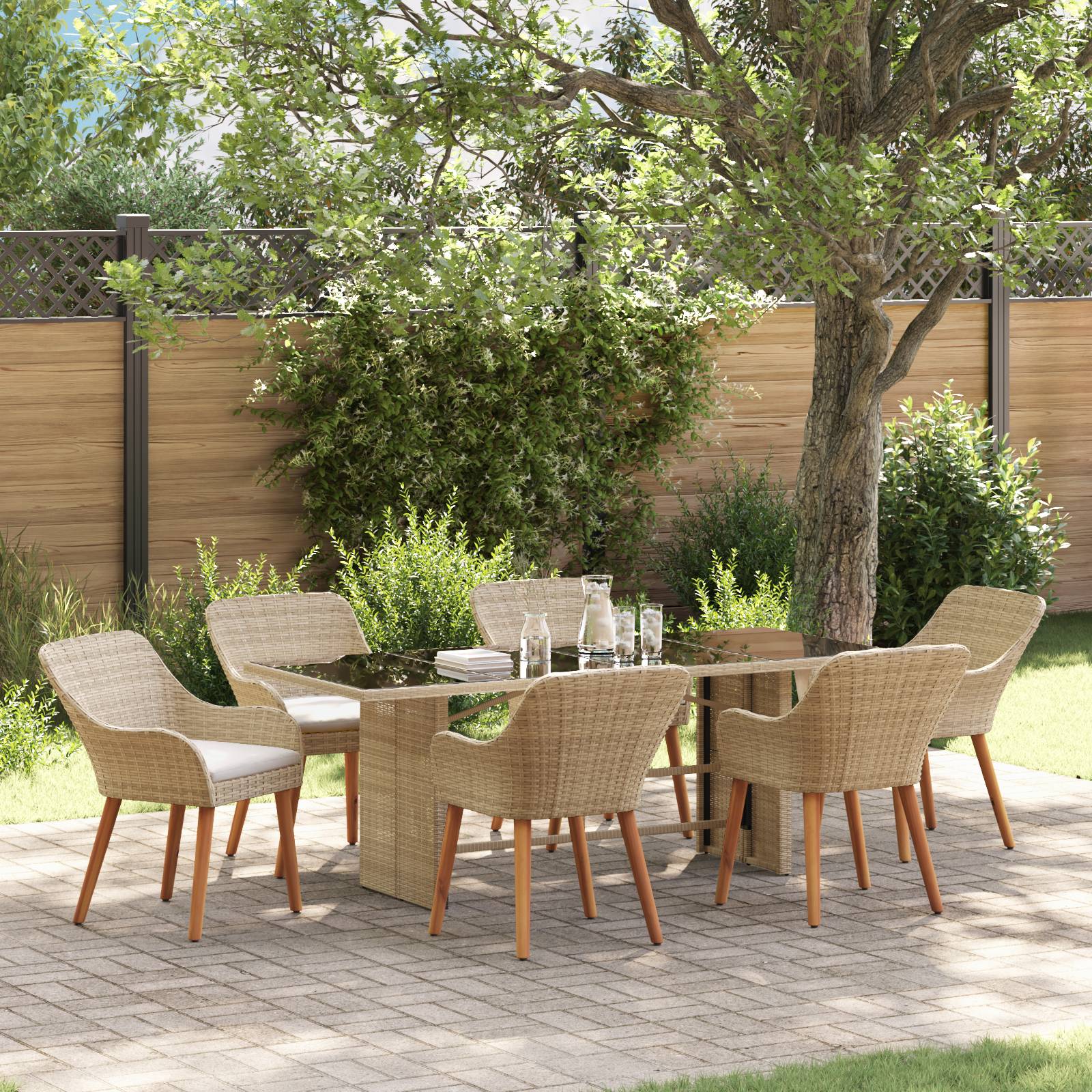 vidaXL 7-teiliges Garten Essgruppen-Set Beiger Poly Rattan