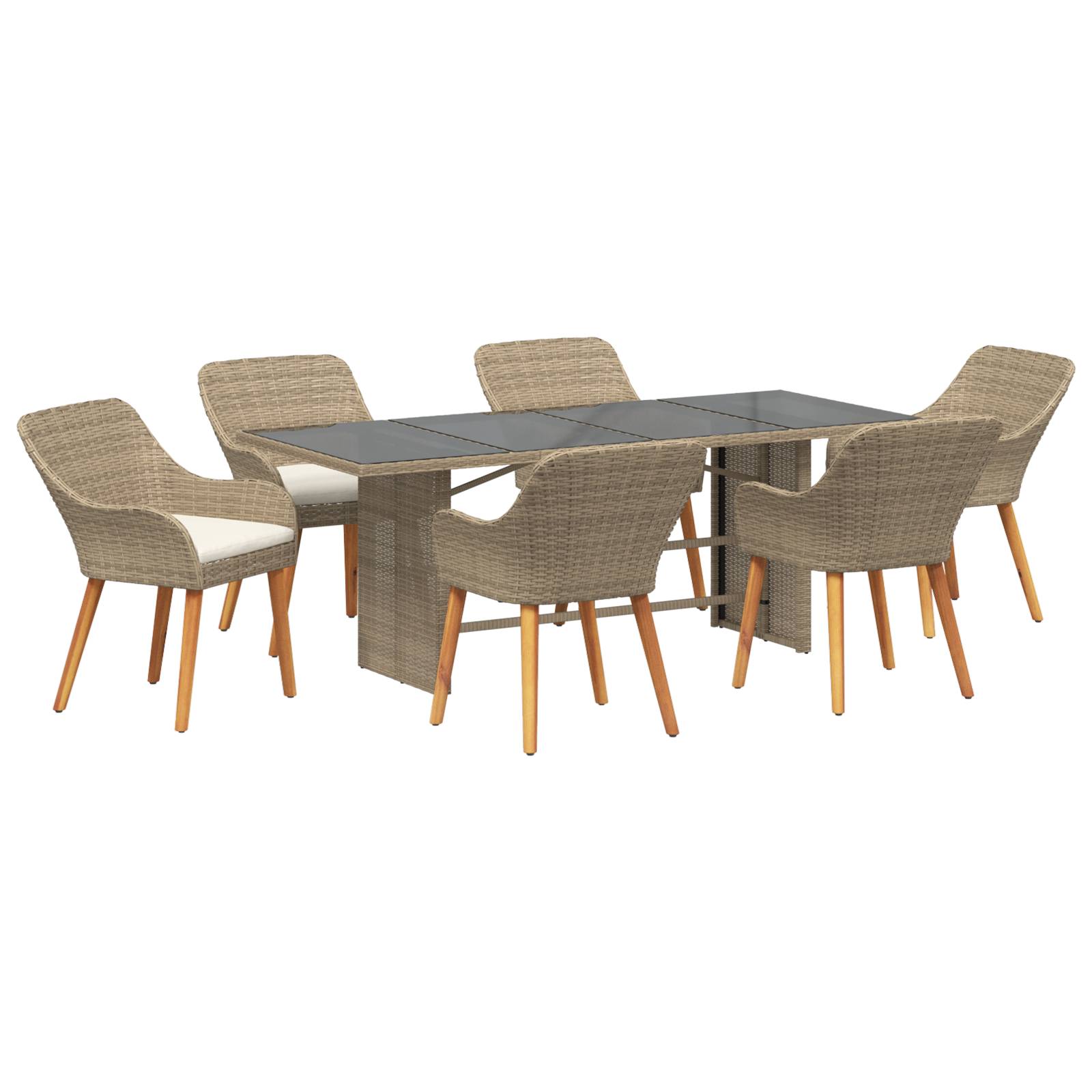 vidaXL 7-teiliges Garten Essgruppen-Set Beiger Poly Rattan
