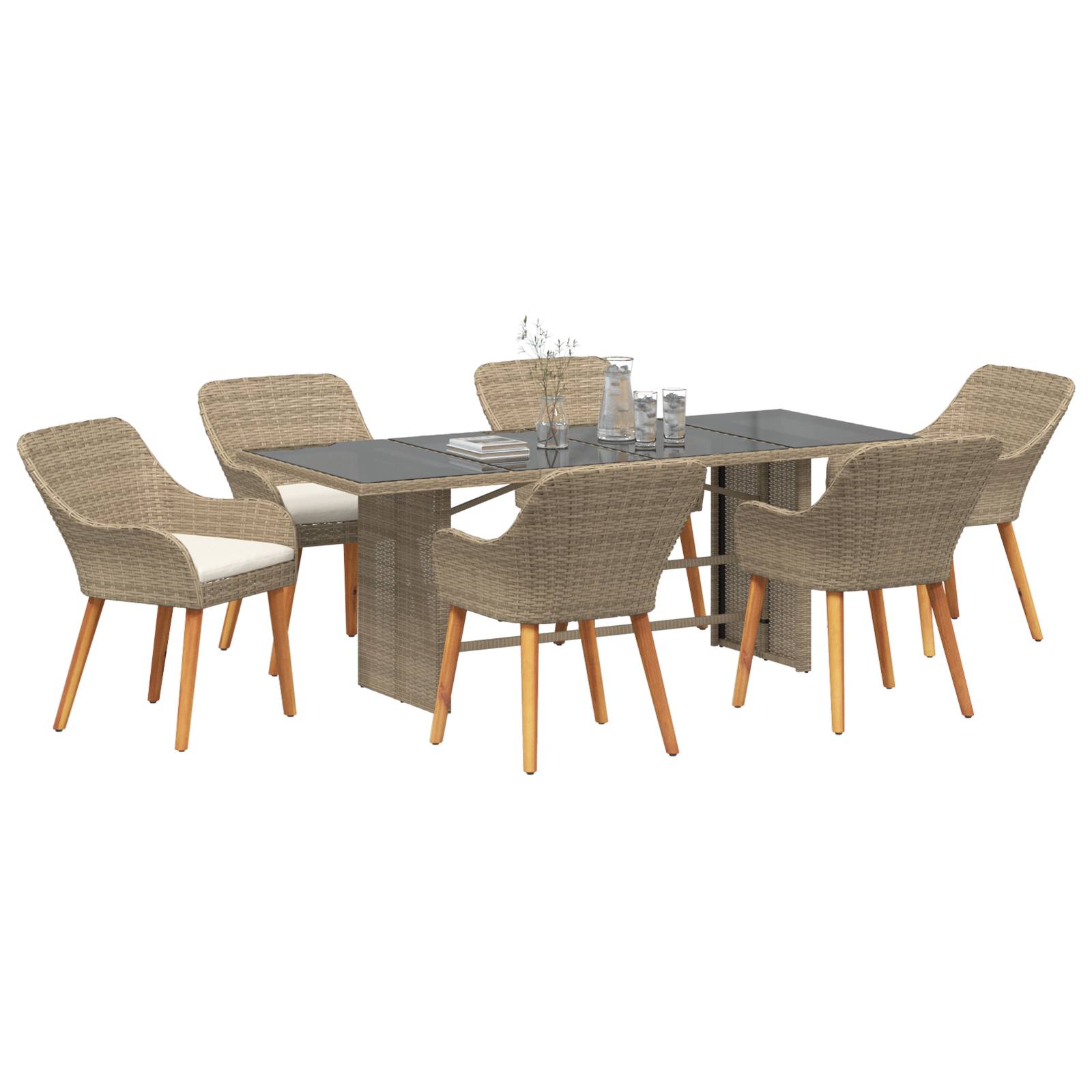 vidaXL 7-teiliges Garten Essgruppen-Set Beiger Poly Rattan