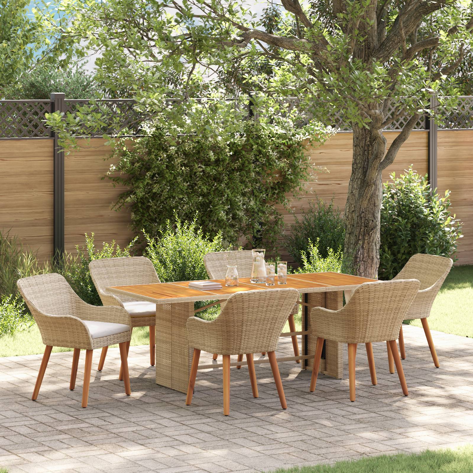 vidaXL 7-teilige Garten Essgruppe Beige Poly Rattan