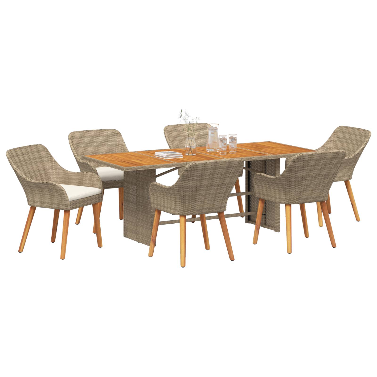 vidaXL 7-teilige Garten Essgruppe Beige Poly Rattan